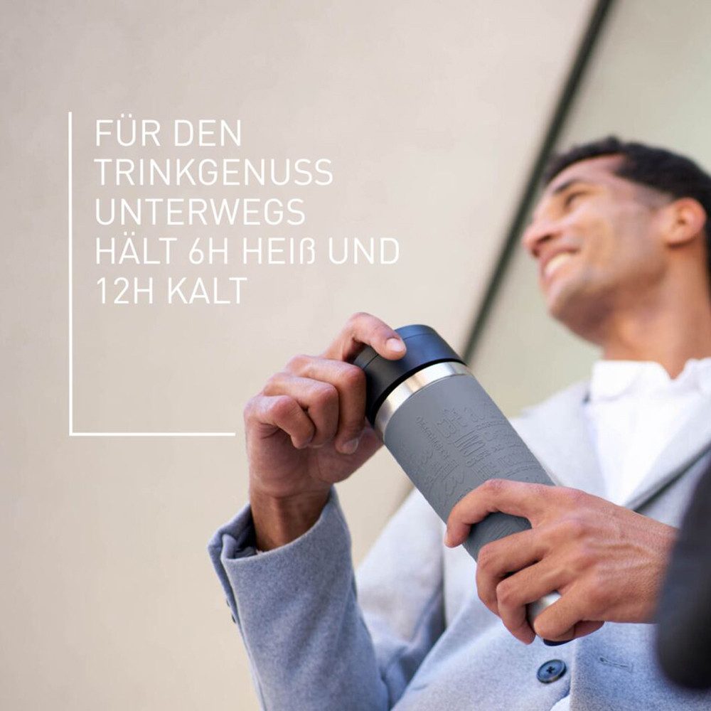 Emsa Thermobecher Travel Mug Classic, mit 360°-Trinköffnung, auslaufsicher, rutschfest, Edelstahl, Kunststoff, Silikon, 4h heiß, 8h kalt - 360 ml / 6h heiß, 12h kalt - 500 ml, 100% dicht