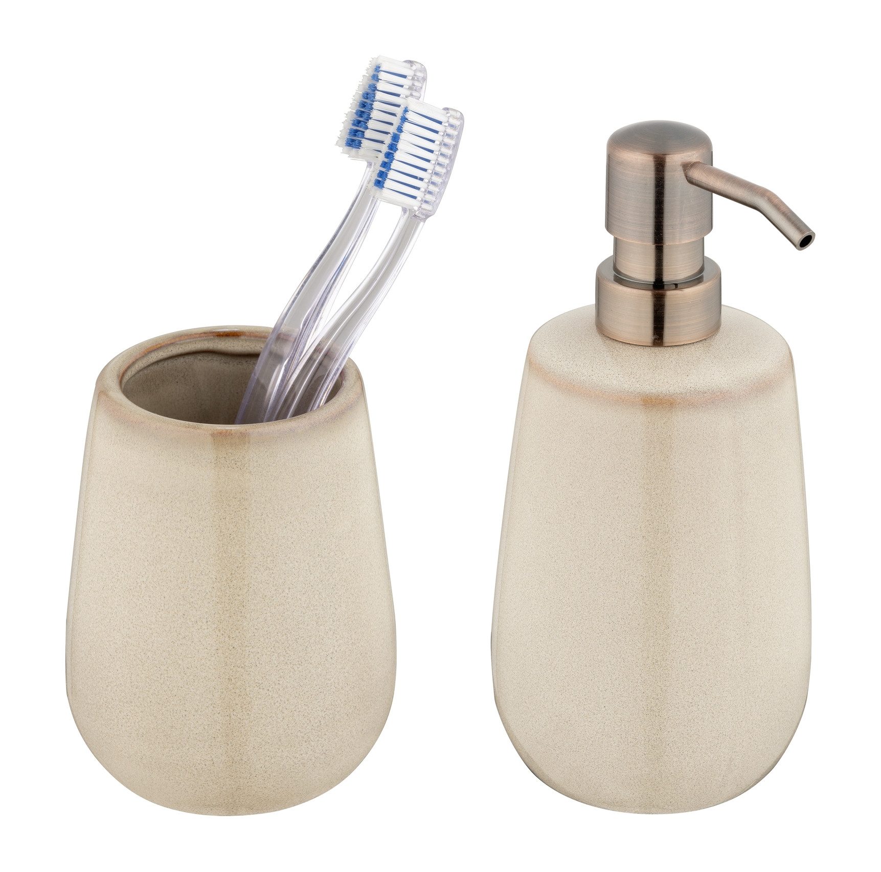 WENKO Badaccessoire-Set Sirmione, Set, Seifenspender und Zahnputzbecher, Keramik mit individueller Glasur