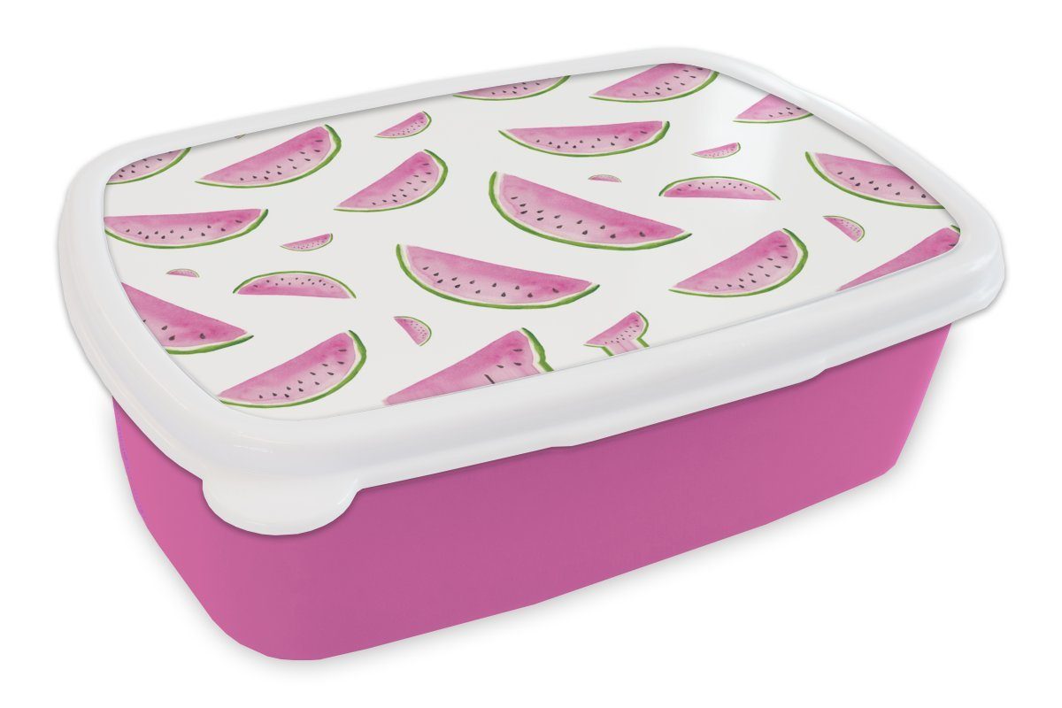 Snackbox, - - Erwachsene, MuchoWow Kunststoff Brotdose (2-tlg), Mädchen, Lunchbox Kunststoff, Kinder, Wassermelonen für rosa Pastell, Brotbox Weiß
