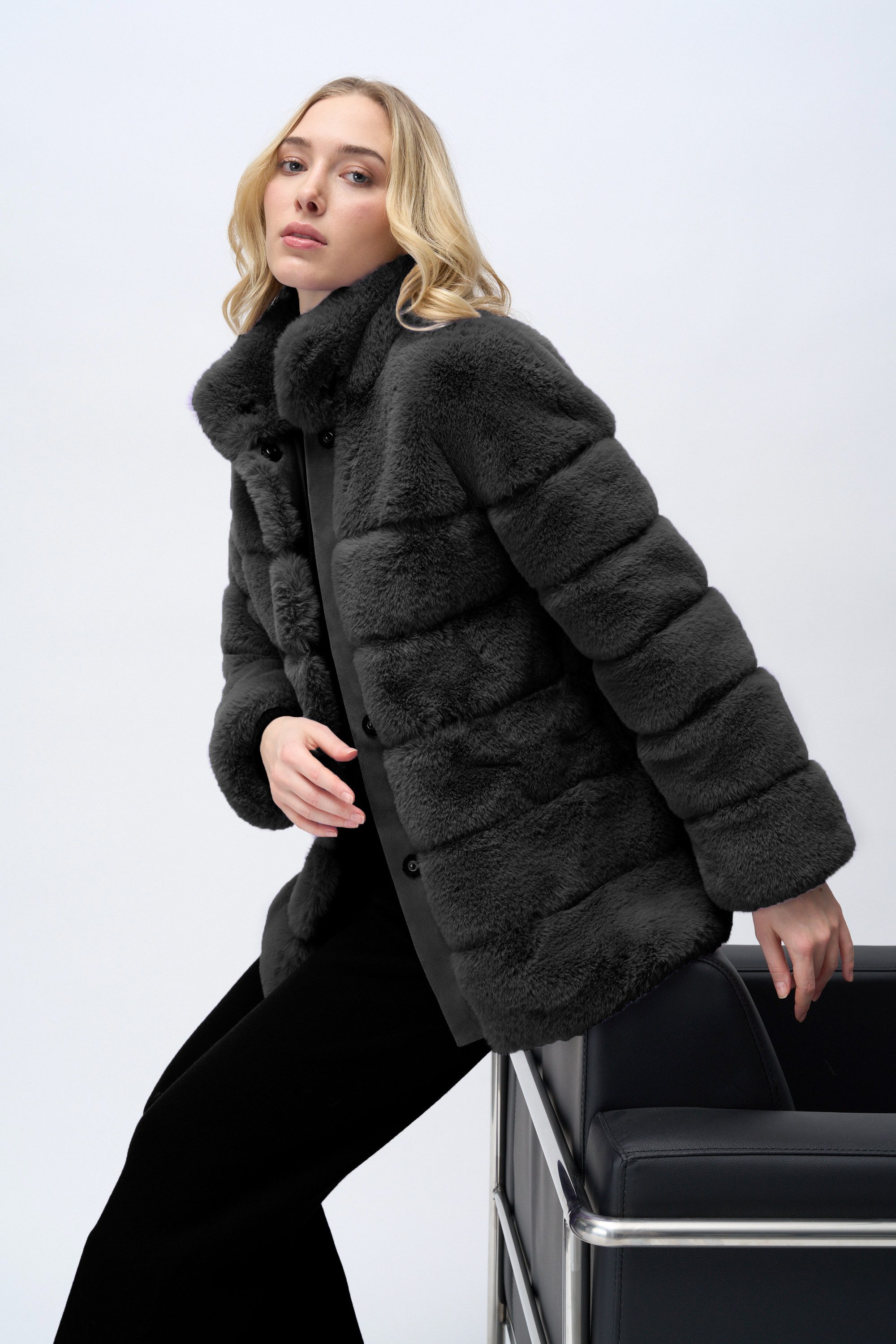 Passioni Fellimitatjacke Webpelz Steppjacke mit hohem Kragen günstig online kaufen