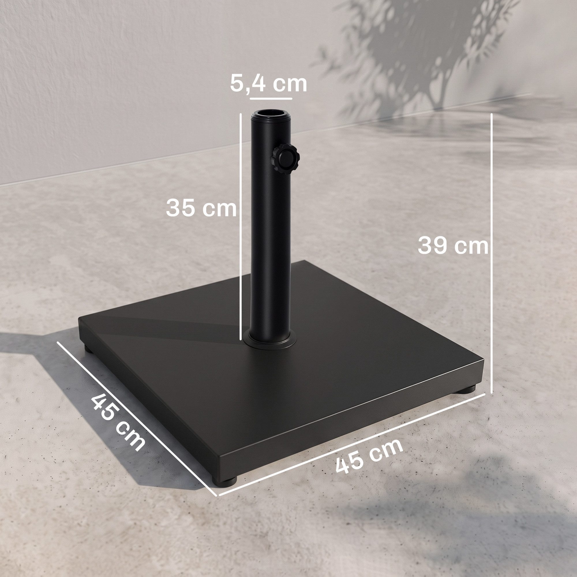 Outsunny Schirmständer Schirmhalter Regenschirm Base für Ø35 mm, Ø38 mm, Ø48 mm (Schirmständer, 1 St., Sonnenschirmständer), Beton, Metall, Schwarz, 45 x 45 x 39 cm