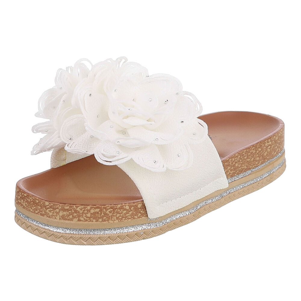 Damen Plateau-Pantolette mit Blütenapplikation Plateausandaletten