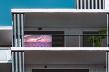 MuchoWow Balkonsichtschutz Lavendel - Lila - Wolken - Blumen (1-St) Balkonbanner, Sichtschutz für den Balkon, Robustes und wetterfest