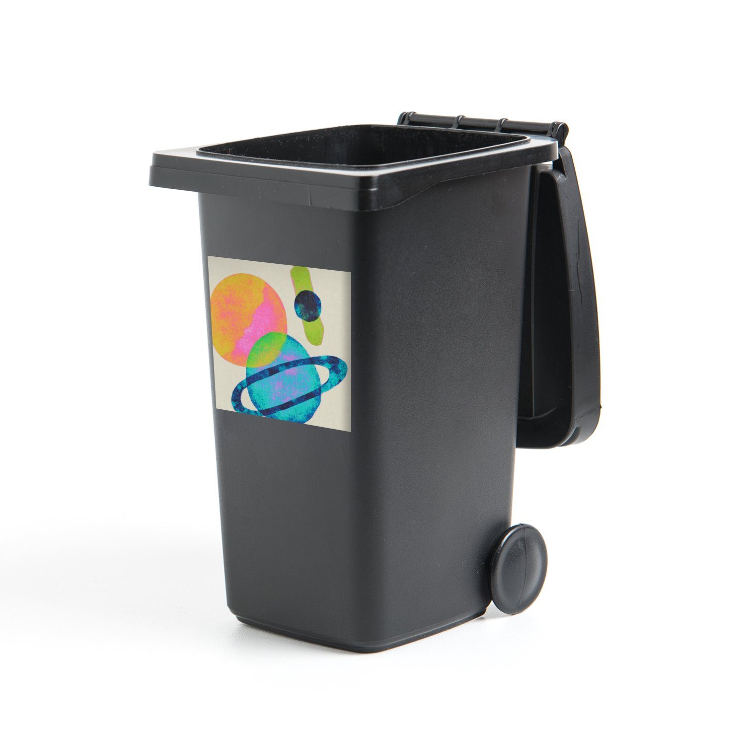 MuchoWow Wandsticker Planeten - Abstrakt - Neon - Farbe (1 St), Mülleimer-aufkleber, Mülltonne, Sticker, Container, Abfalbehälter