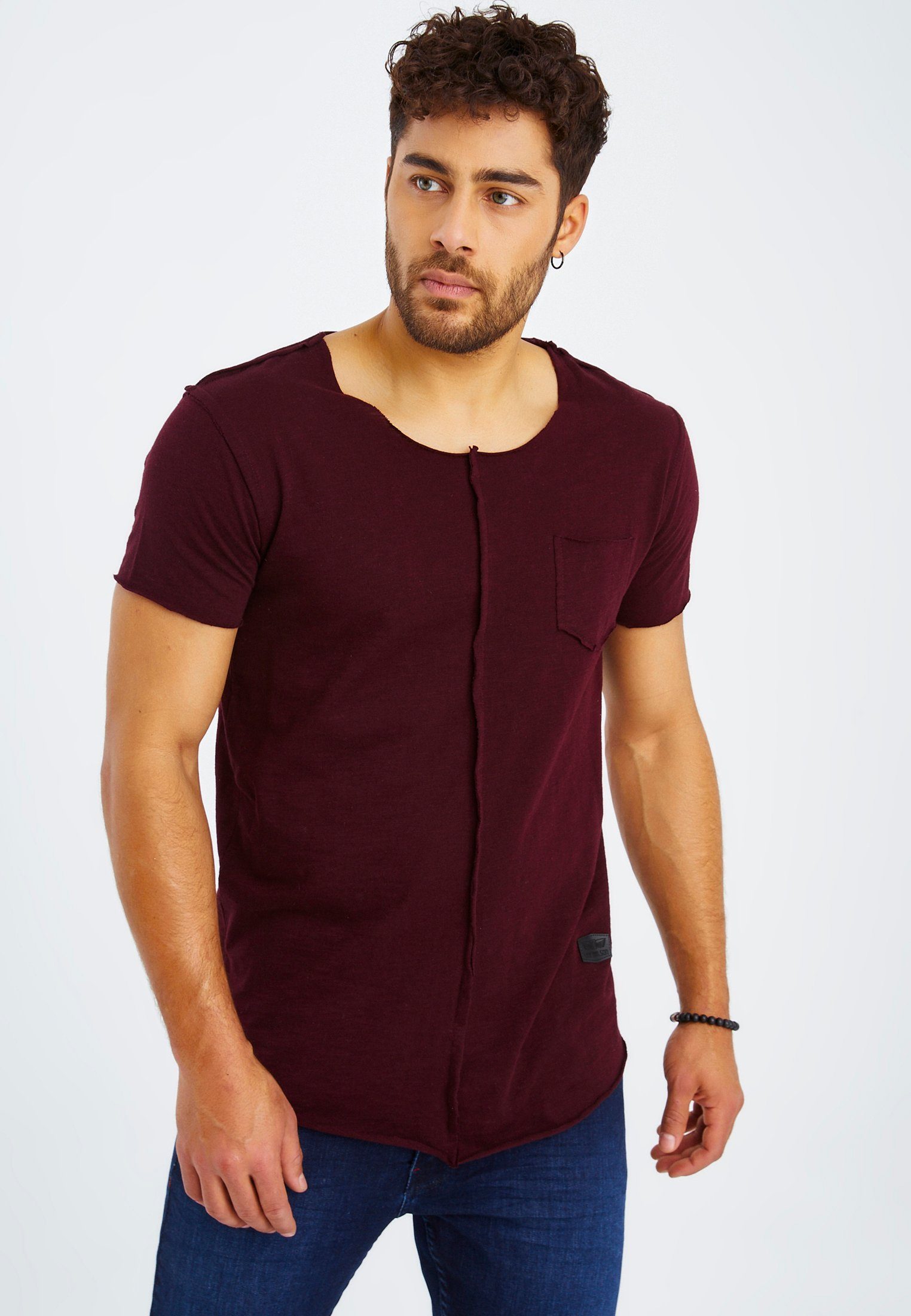 Leif Nelson T-Shirt Herren T-Shirt Rundhals LN-6288 burgund