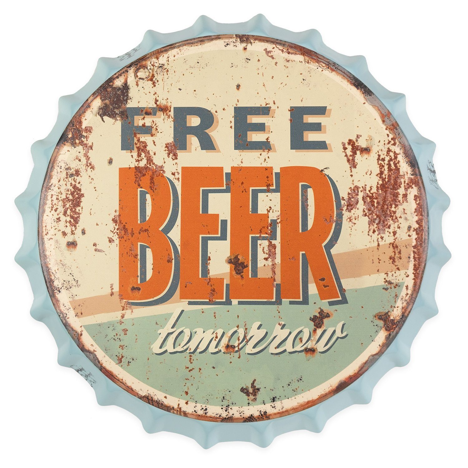 Metallschild Blechschild Kronkorken Free Beer tomorrow