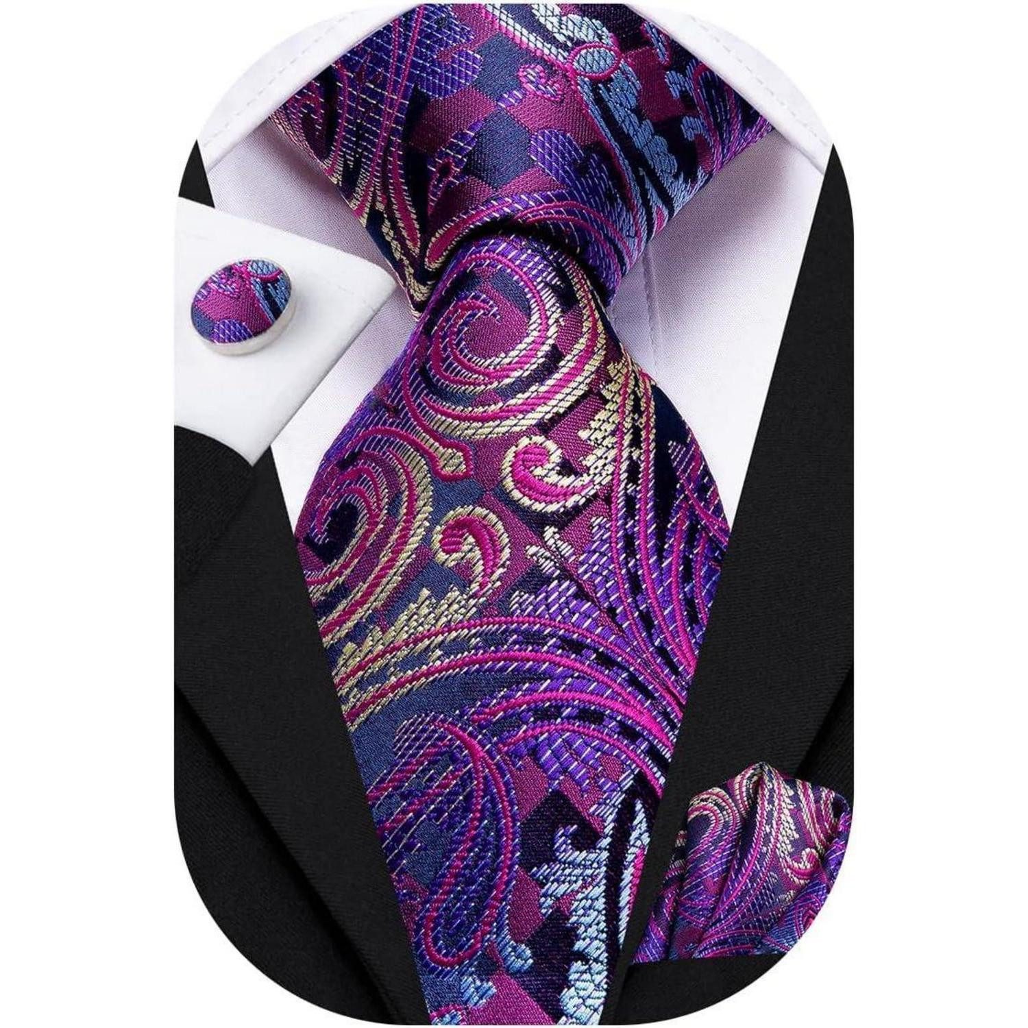 LuxusKollektion Krawatte Krawatte Herren Einstecktuch Taschentuch Set stilvolles lila Paisley