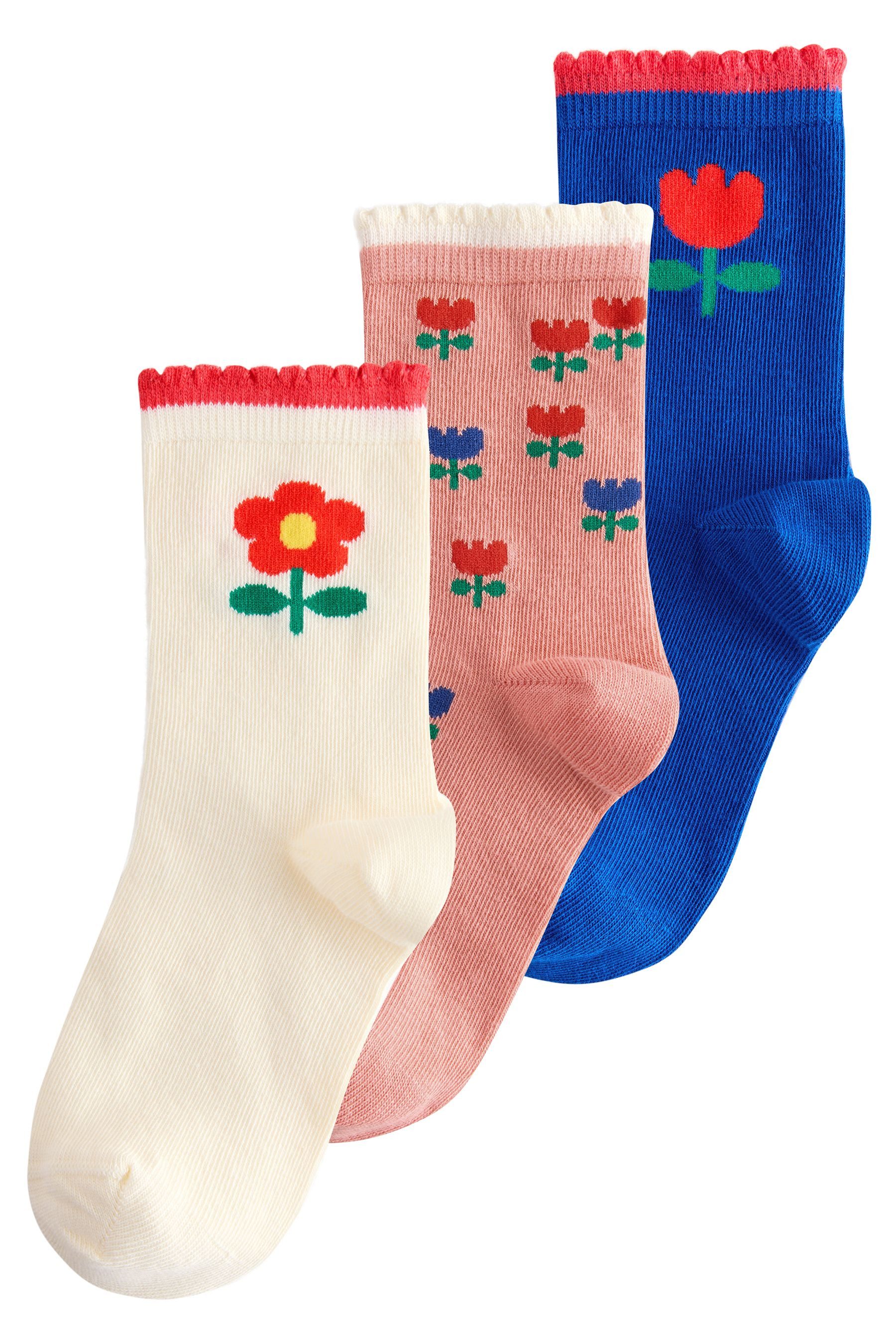 Kurzsocken Baumwollsöckchen mit Blumen-Print im 3er-Pack