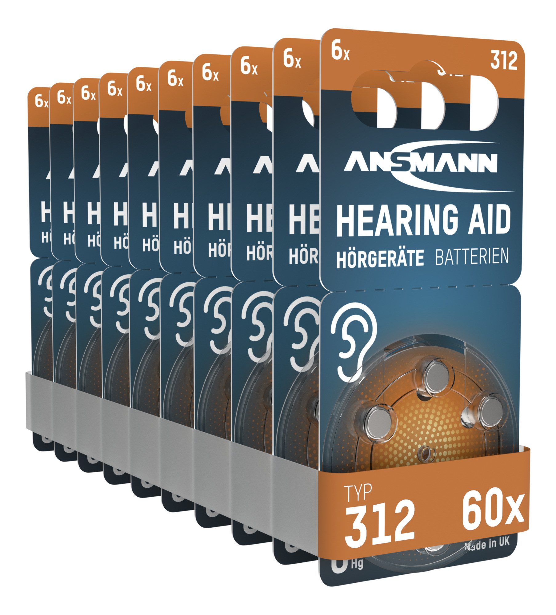 ANSMANN AG Hörgerätebatterien Typ 312 P312 ZL3 PR41, 60 Stück Knopfzelle