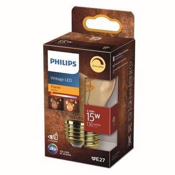 Philips LED-Leuchtmittel LED Lampe ersetzt 15W, E27 Tropfenform P45, gold, warmweiß, 136 Lumen, n.v, warmweiss