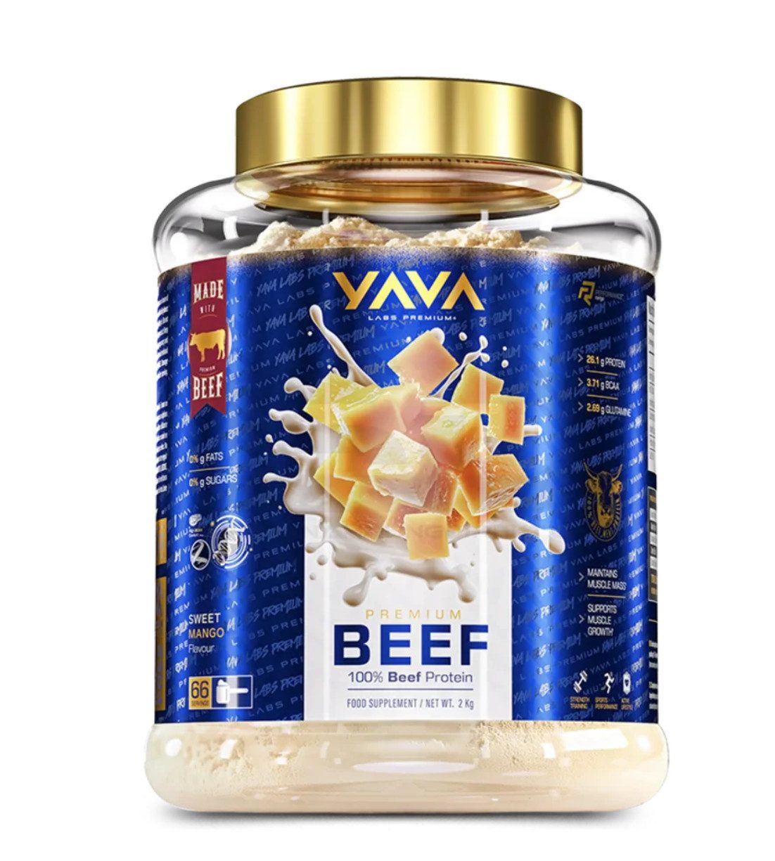 YAVA Labs YAVA LABS® PREMIUM BEEF Protein Hydrolysat 2kg Pulver, 1 er Einzelprodukt à, Hoher Proteingehalt (87 g pro 100 g)