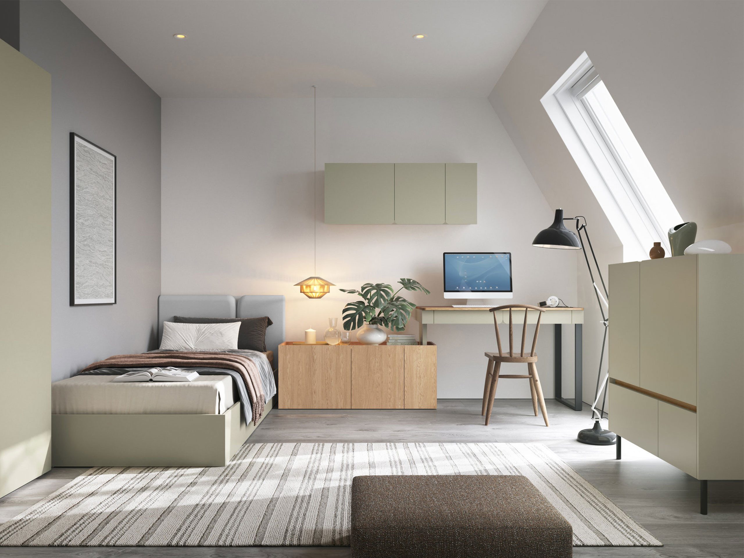MIRJAN24 Jugendzimmer-Set Luca II, (4er-Set, Kommode, Schreibtisch, Wandregal, Jugendbett), Leistenlattenrost, Metallfüße, 90x200 cm