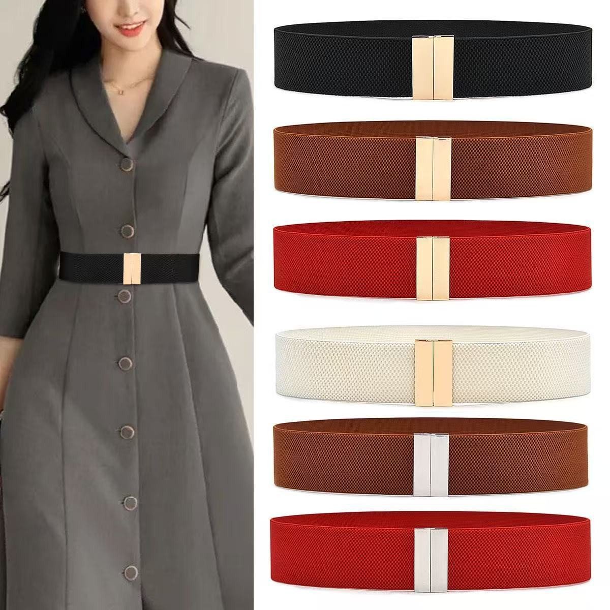 Bwecuy Taillengürtel Breite Elastische Taillengürtel für Frauen Retro Stretchgürtel Taillenbund, dekorativer Gürtel für Kleider, Hemden, Hosen – Bild 2 von 5