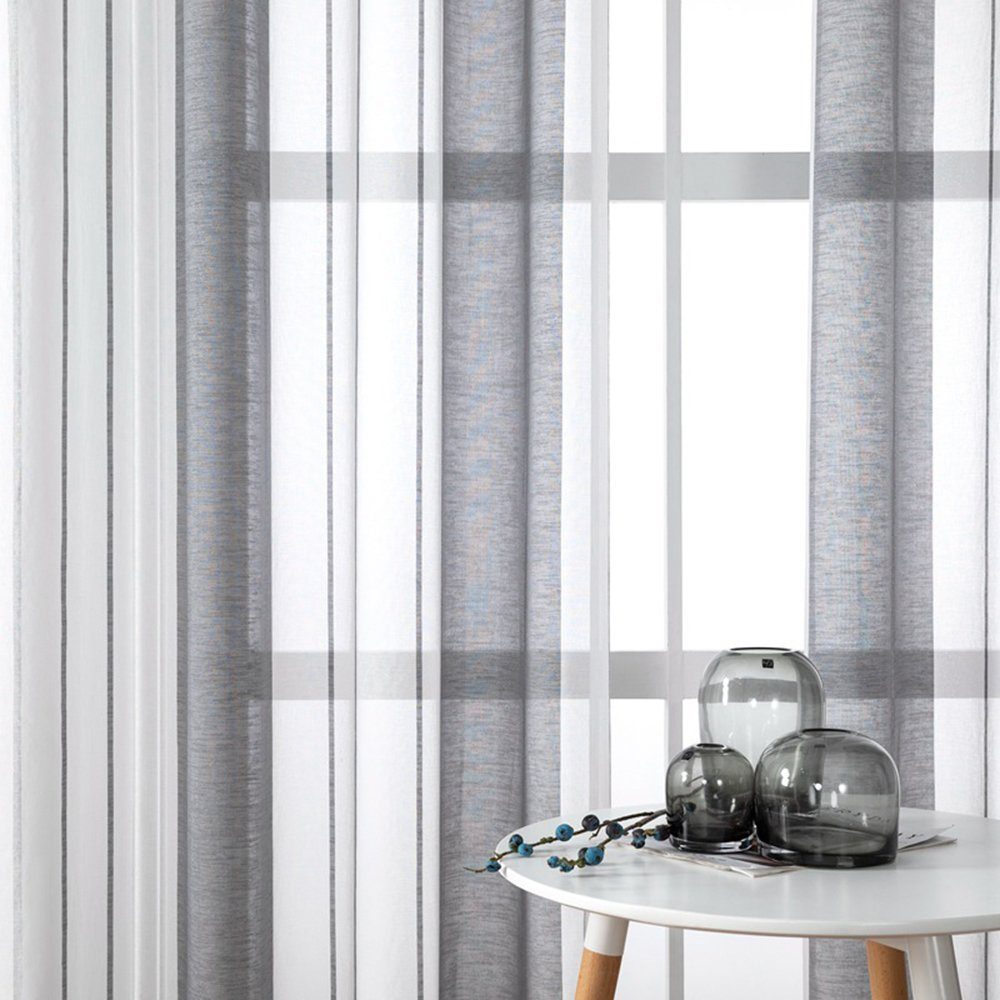 Vorhänge, mit GelldG Vorhang Ösen Polyester, Transparent, Gardinen Grau Weiß