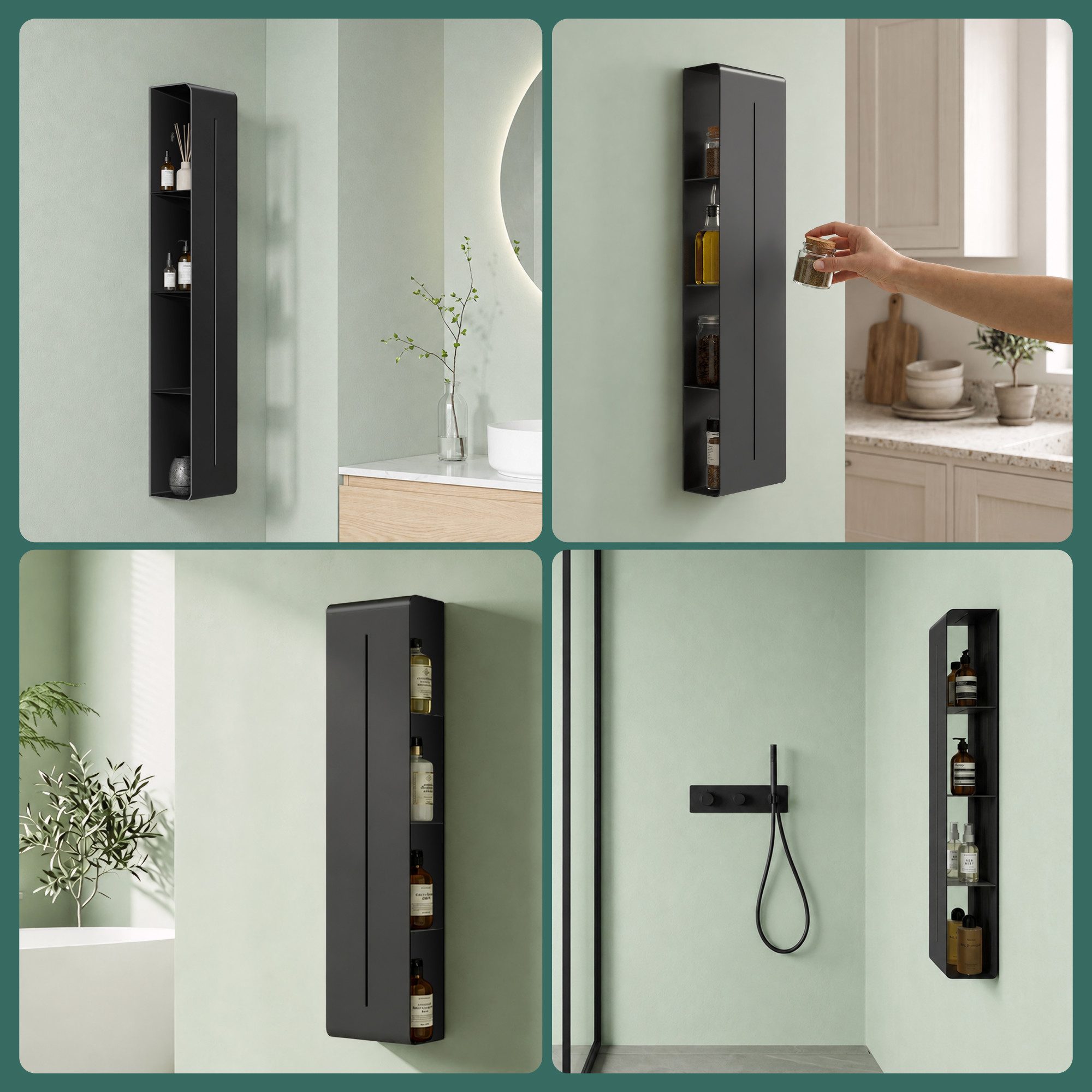 Mai & Mai Duschregal Duschablage schmal mit 4 Ablagen in Weiß hoher Ebenenabstand Reglo-16, 15 cm lange Ablauföffnungen für schnellen Wasserabfluss – Bild 5 von 5