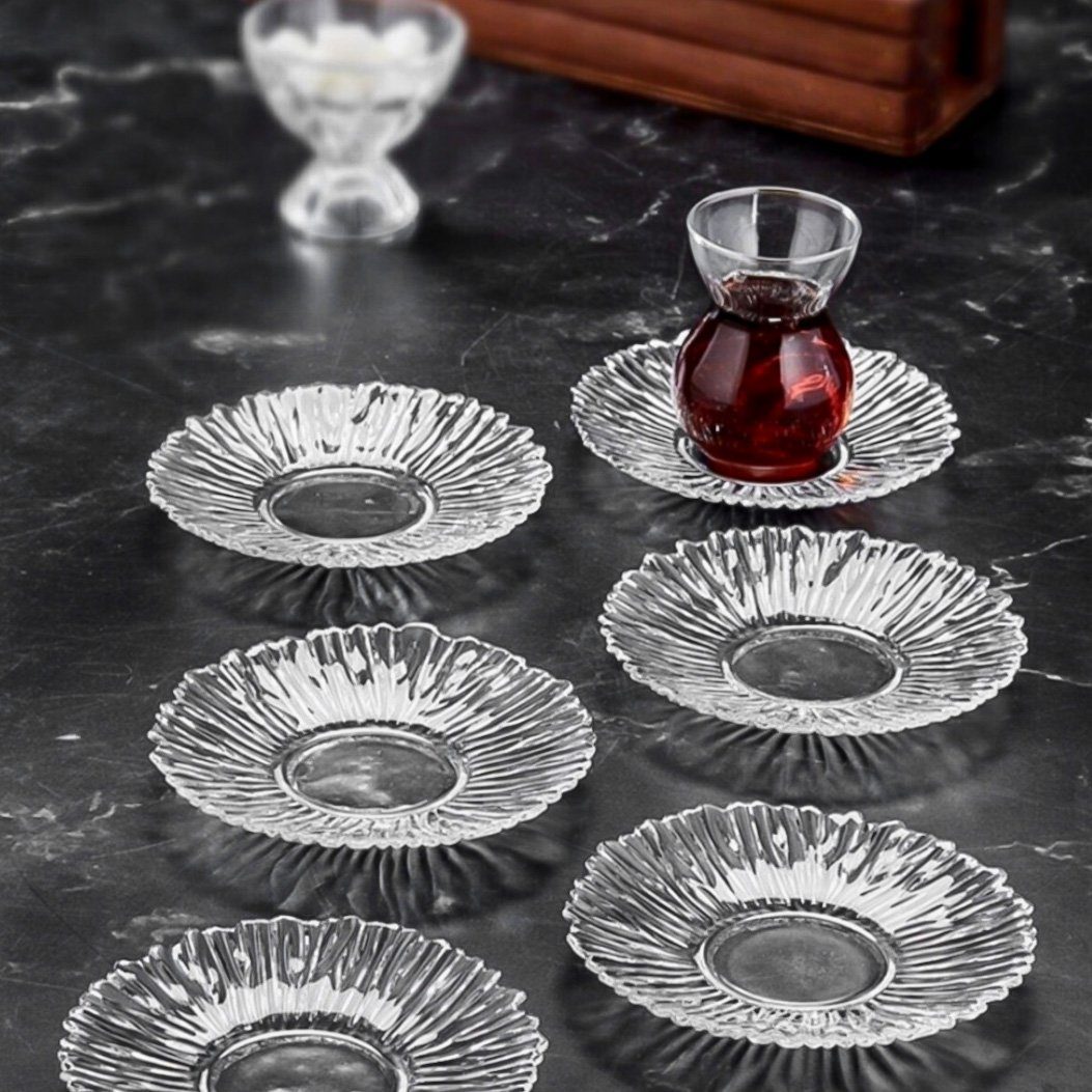 Almina Untertasse Glas Glasteller für Teegläser, 6er 13cm Unterteller Set (6 Teller St)