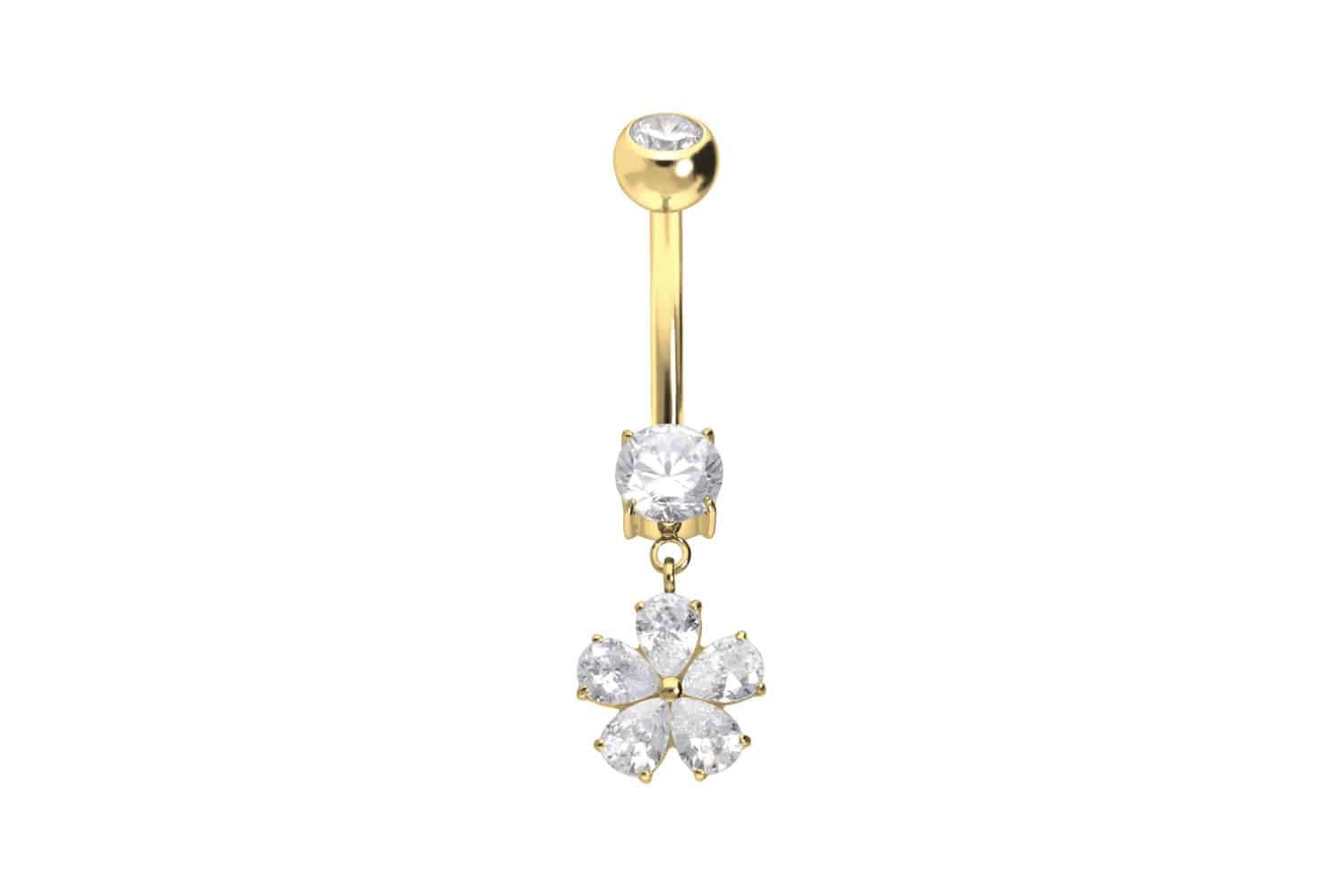 Bauchnabelpiercing Titan Bananabell mit Innengewinde KRISTALLBLUME