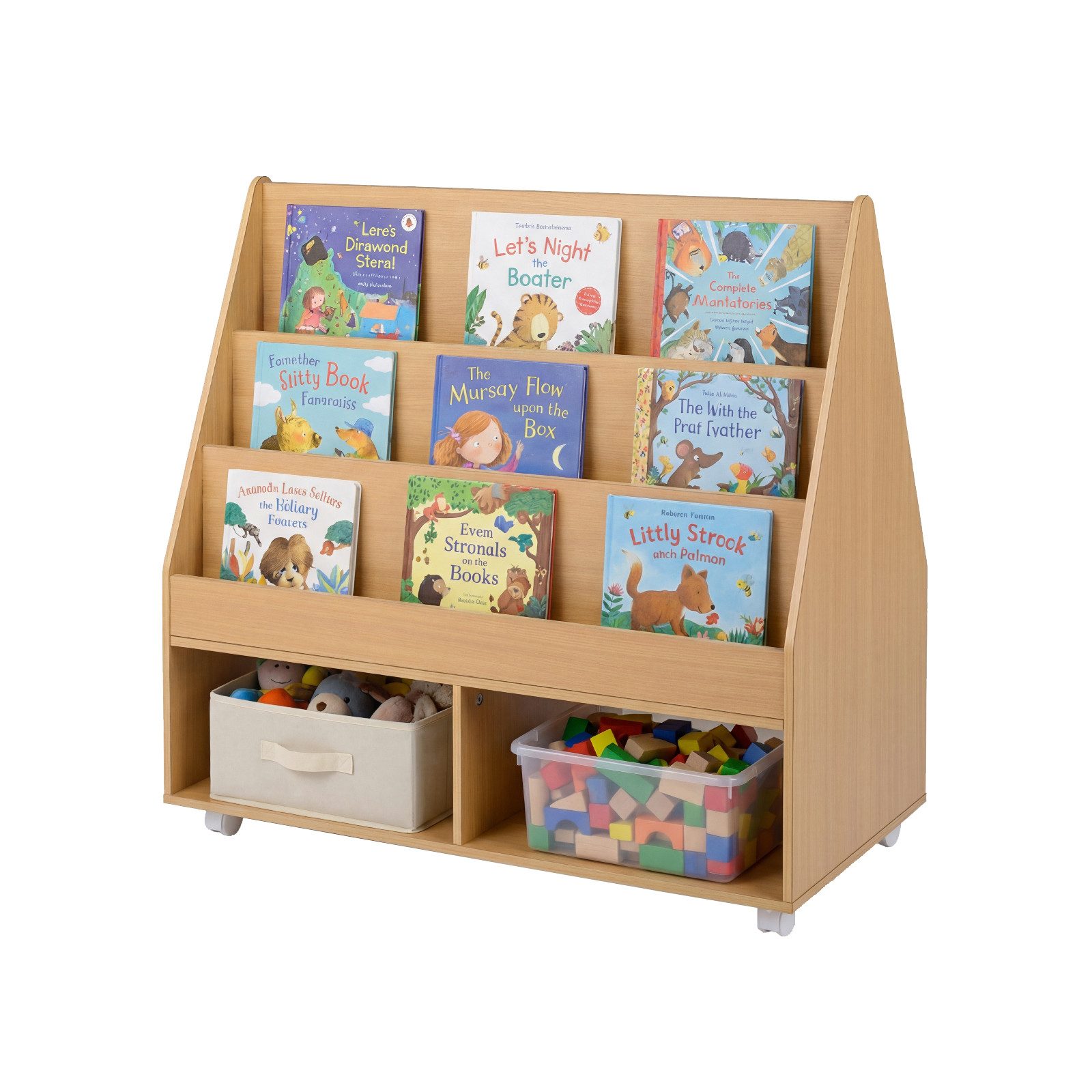 COSTWAY Kinderregal, Kinderregal doppelseitig mit Kreidetafel & Rollen