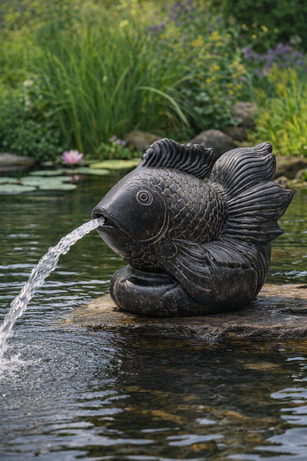FaHome Wasserspeier Koi Fisch Springbrunnen – Garten Terrasse Teich Deko – Wetterfest