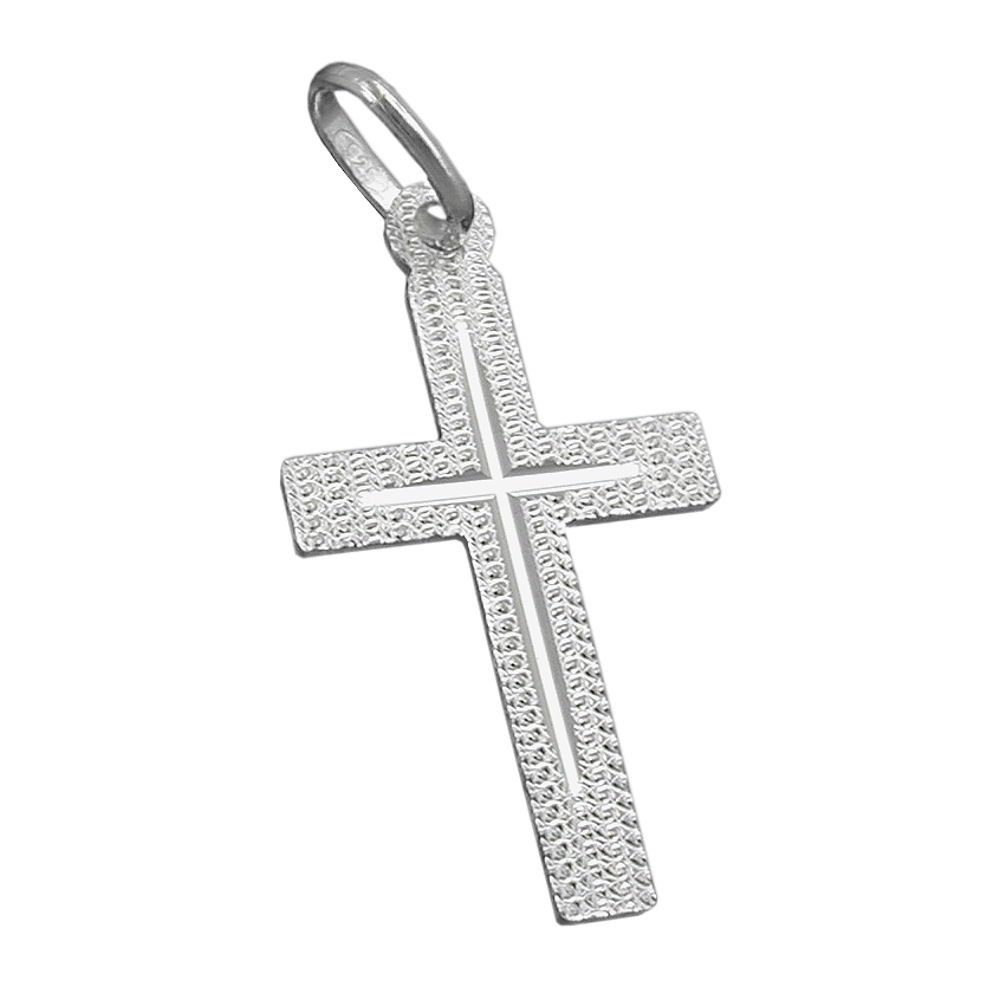 unbespielt Kreuzanhänger Kettenanhänger Silber 925 diamantiert glänzend Kreuz 23 x 13 mm, Silberschmuck für Damen und Herren