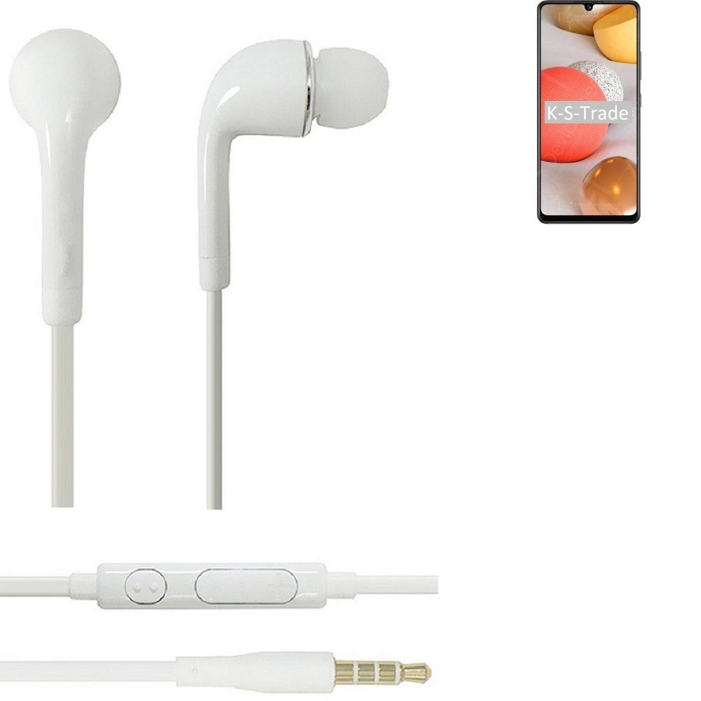 K-S-Trade für Samsung Galaxy M42 Headset (Kopfhörer weiß mit Mikrofon 5G Lautstärkeregler In-Ear-Kopfhörer u 3,5mm)