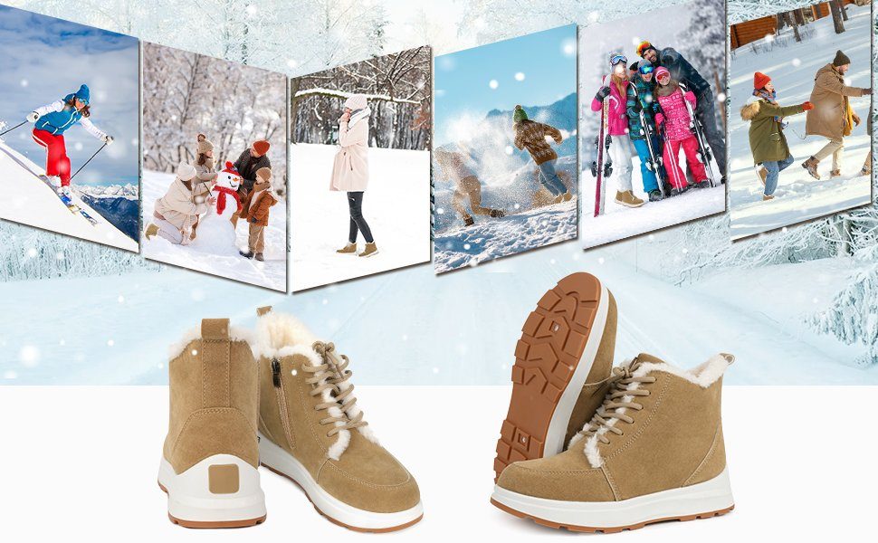 MULISOFT Damen Rutschfeste Winterschuhe Gefüttert Wasserdicht Stiefeletten (Winterstiefel Warm Snowboots Stiefel Schneestiefe) Flach Winter Boots Kurzschaft Schlupfstiefel