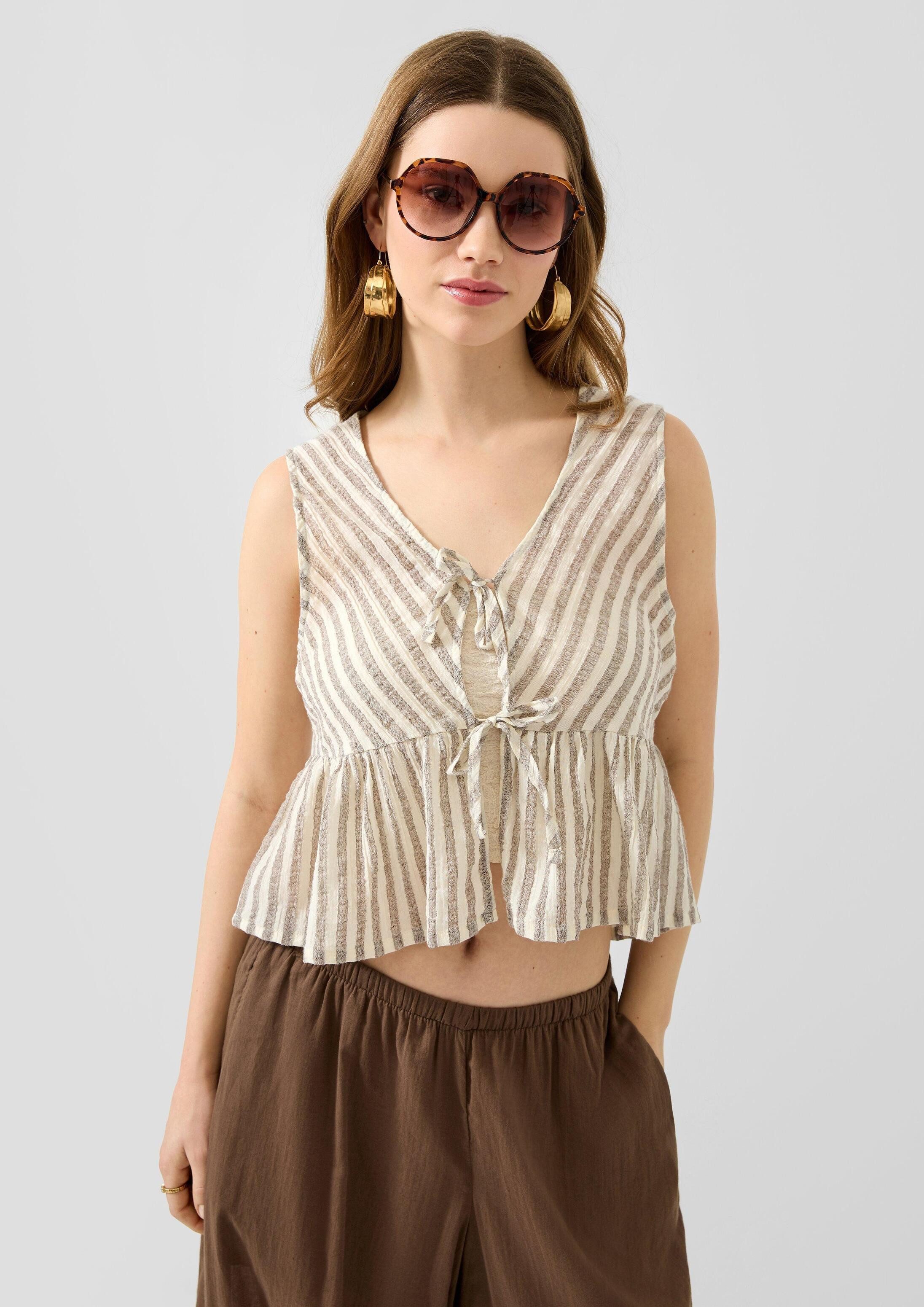 QS Blusentop Bluse Streifentop aus Baumwolle mit Bindedetail