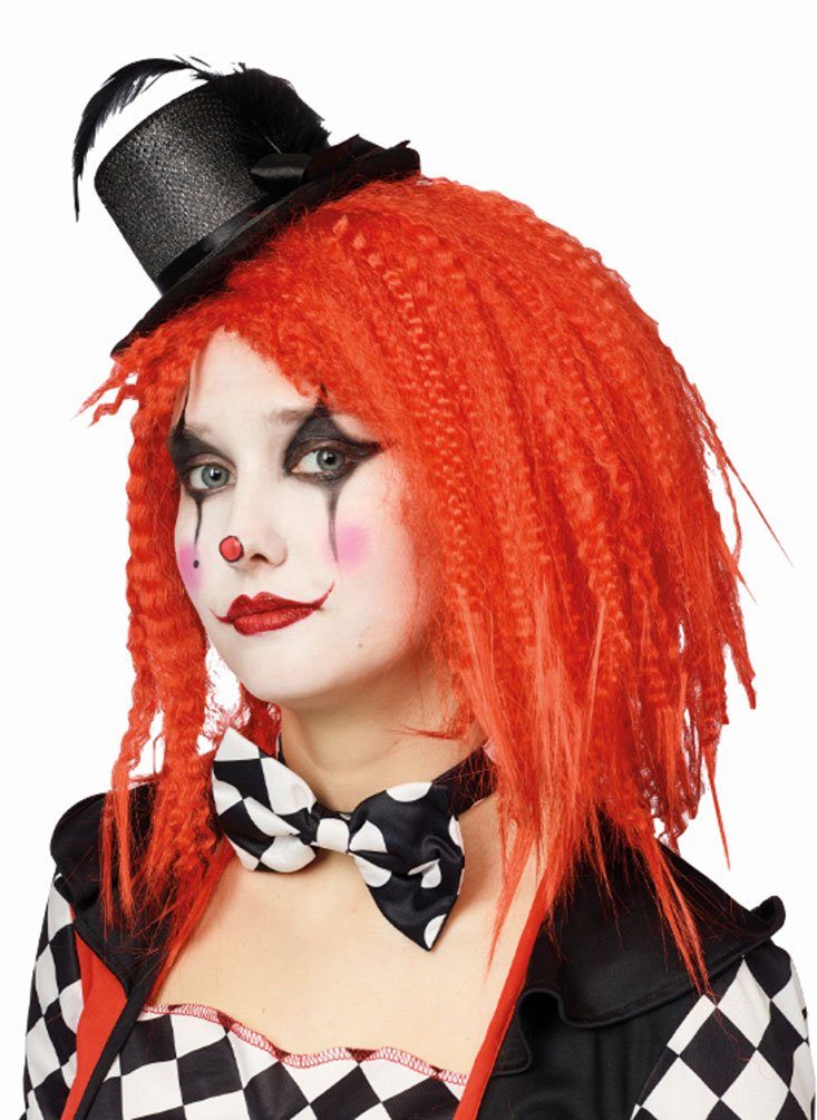 Karneval-Klamotten Clown-Kostüm Clown Perücke gekreppte Pierrot rot, Clownsperücke in auffälligem Rot Karneval Fasching