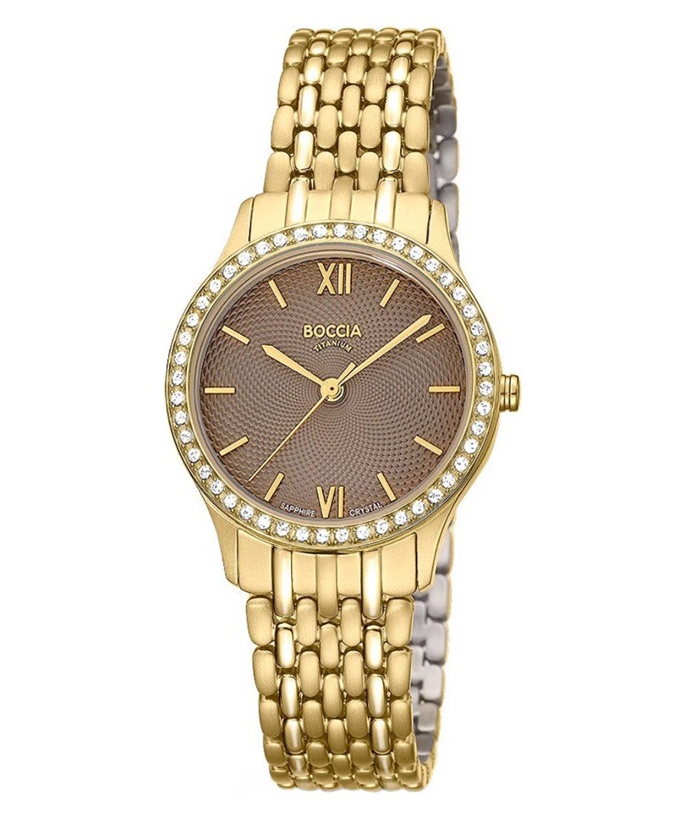 Boccia Quarzuhr mit Saphirglas Goldfarben/Braun