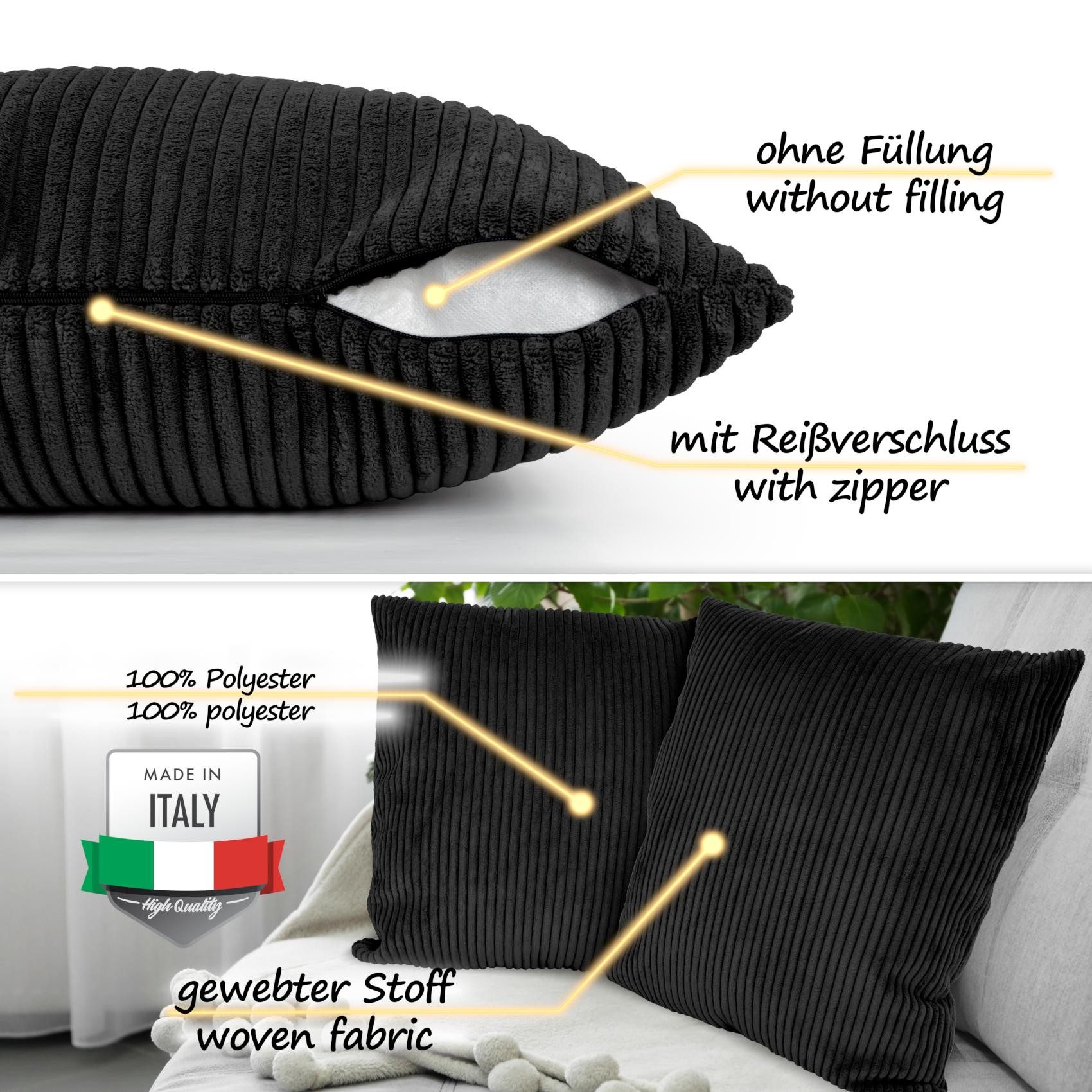 ANRO Dekokissen Kissenhülle MIT oder OHNE Füllung Kissenbezug Zierkissen, Kissenhülle in 30x50cm ohne Füllung Schwarz – Bild 3 von 5