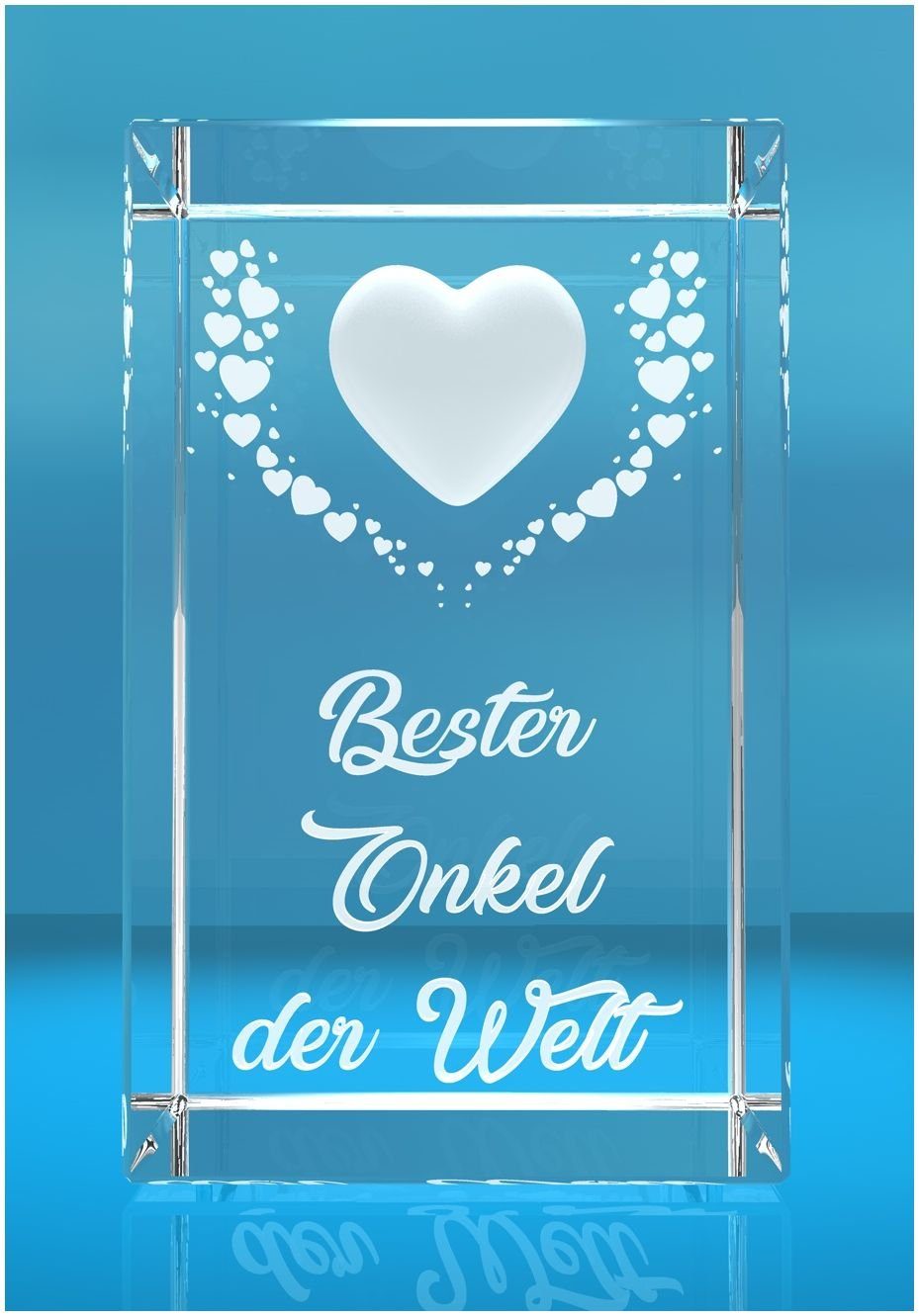 VIP-LASER Dekofigur VIP-LASER 3D Kristall Motiv: Fliegende Herzen Bester Onkel der W, Hochwertige Geschenkbox, Made in Germany, Familienbetrieb