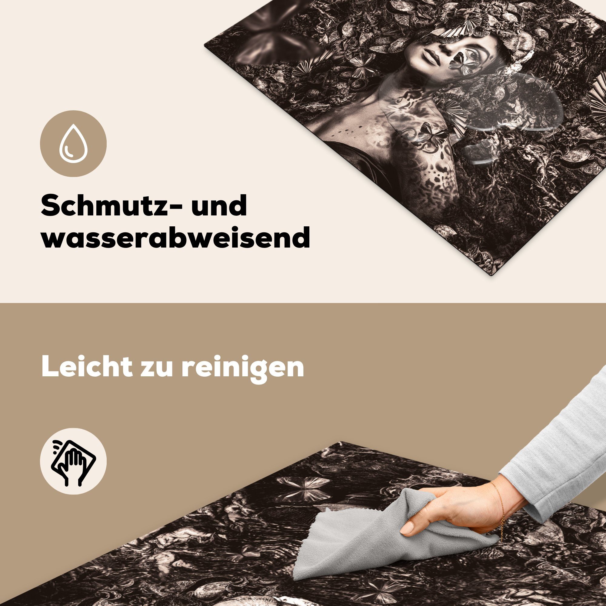 tlg), Sepia Induktionskochfeld Luxus Ceranfeldabdeckung Vinyl, MuchoWow - für die 71x52 Frau, - Herdblende-/Abdeckplatte Schutz cm, küche, (1