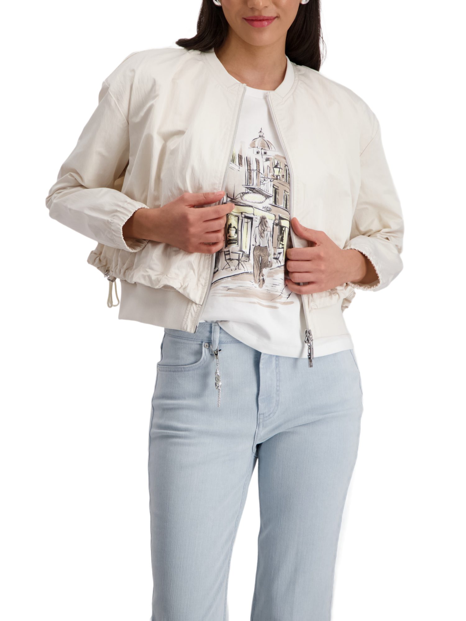 Monari Kurzjacke weiß,Outdoor,Polyester,Unifarben,Rundhals,Lang