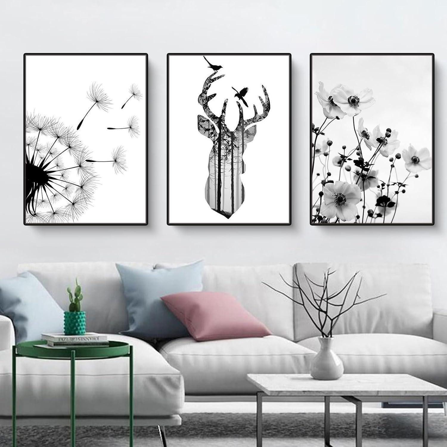 LuxusKollektion Poster Poster 3er Set Schwarzweiß Schmetterling Löwenzahn H 21x30cm