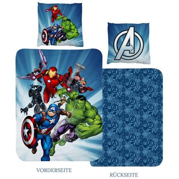 Bettwäsche Avengers Marvel 135x200 + 80x80 cm, 100 % Baumwolle, MTOnlinehandel, Renforcé, 2 teilig, Jungen Kinderbettwäsche mit Captain America, Iron Man, Hulk & Thor