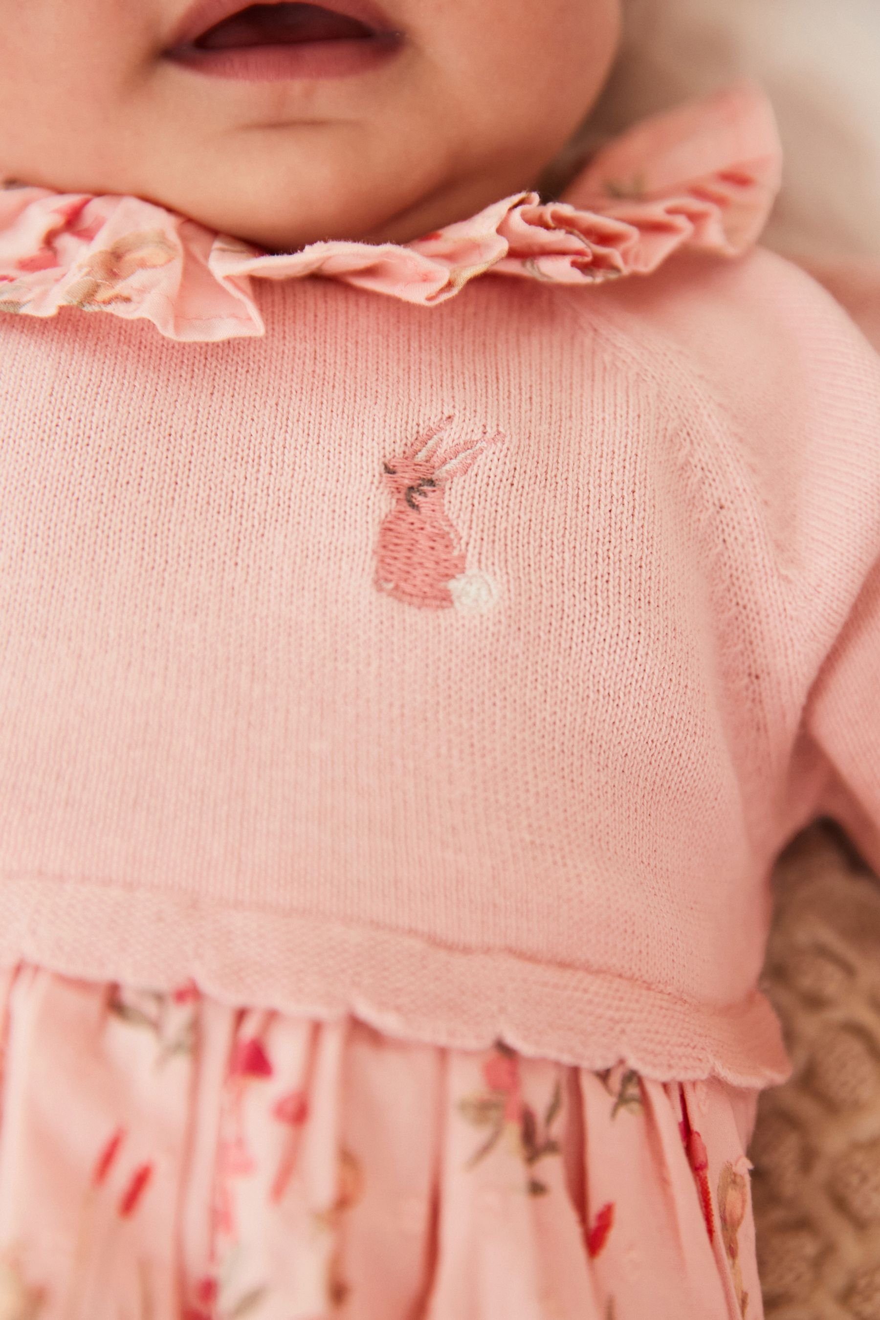 mit (1-tlg) Häschen-Stickerei Pale Pink Strickkleid Next Baby-Kleid