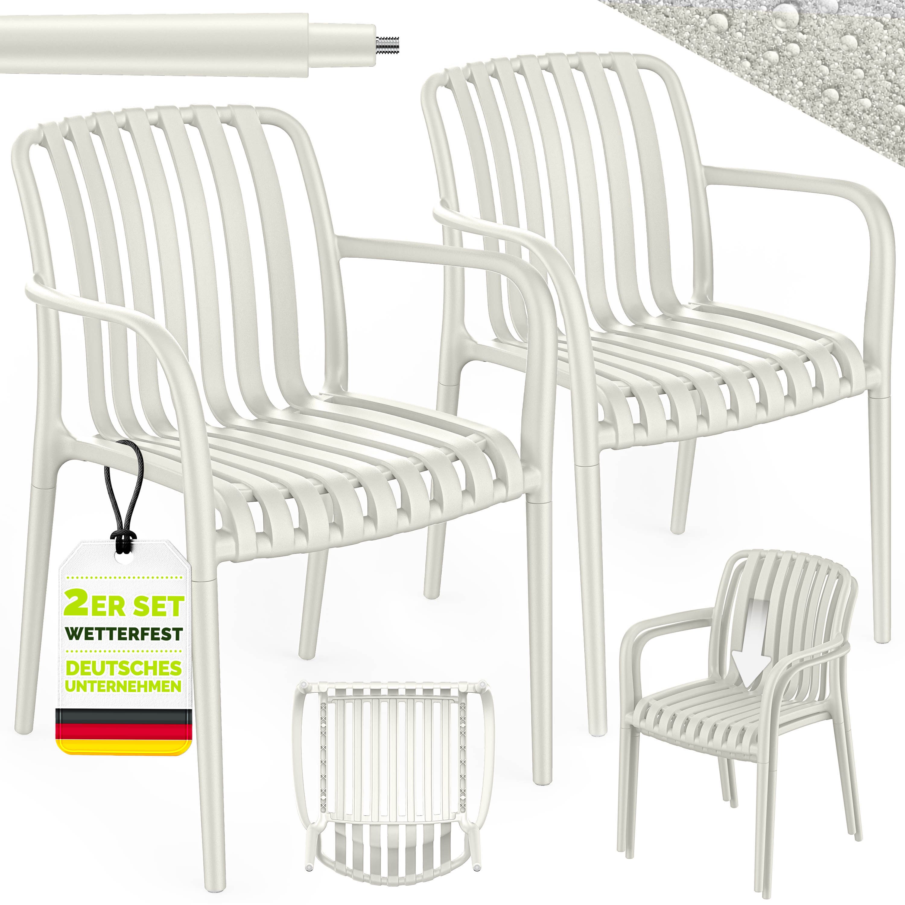 tillvex Gartenstuhl Gartenstühle Set Stapelbar Wetterfest Kunststoff mit/ohne Armlehne (Outdoor Stühle bis 120kg Terrassenstuhl Gartenmöbel Balkon Garten Terrasse, 2 St), 120kg