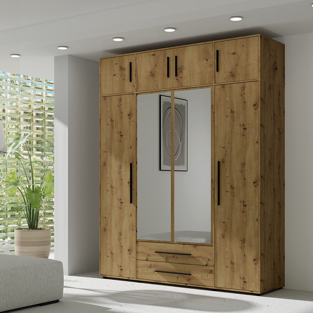 Lomadox Aufsatzschrank MOLLERUSA-132 für Kleiderschrank 197,6 cm breit, 4-türig, Eiche Artisan