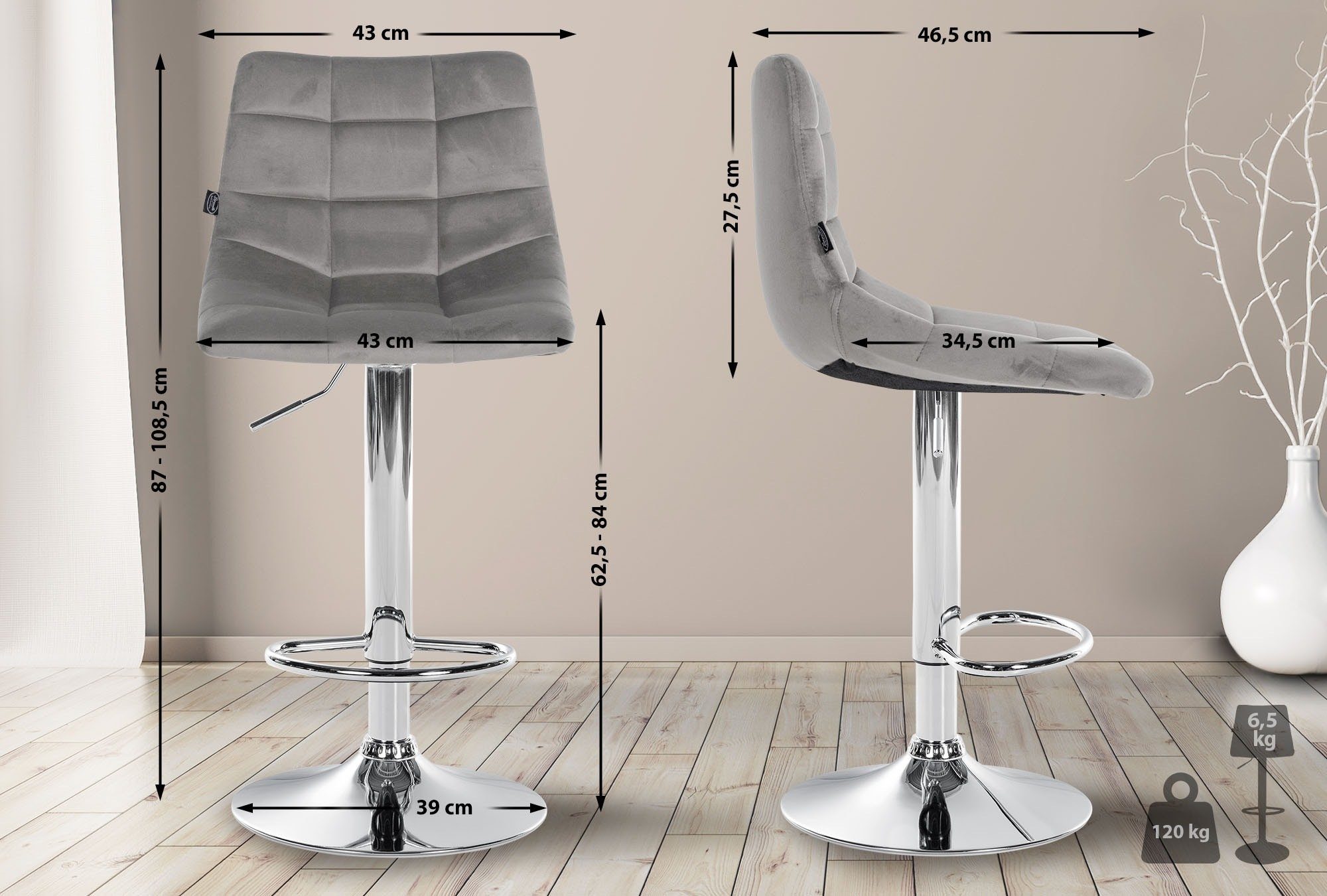 CLP Barhocker Jerry Samt (2er Set, 2 St., 2er), höhenverstellbarer und dreh günstig online kaufen