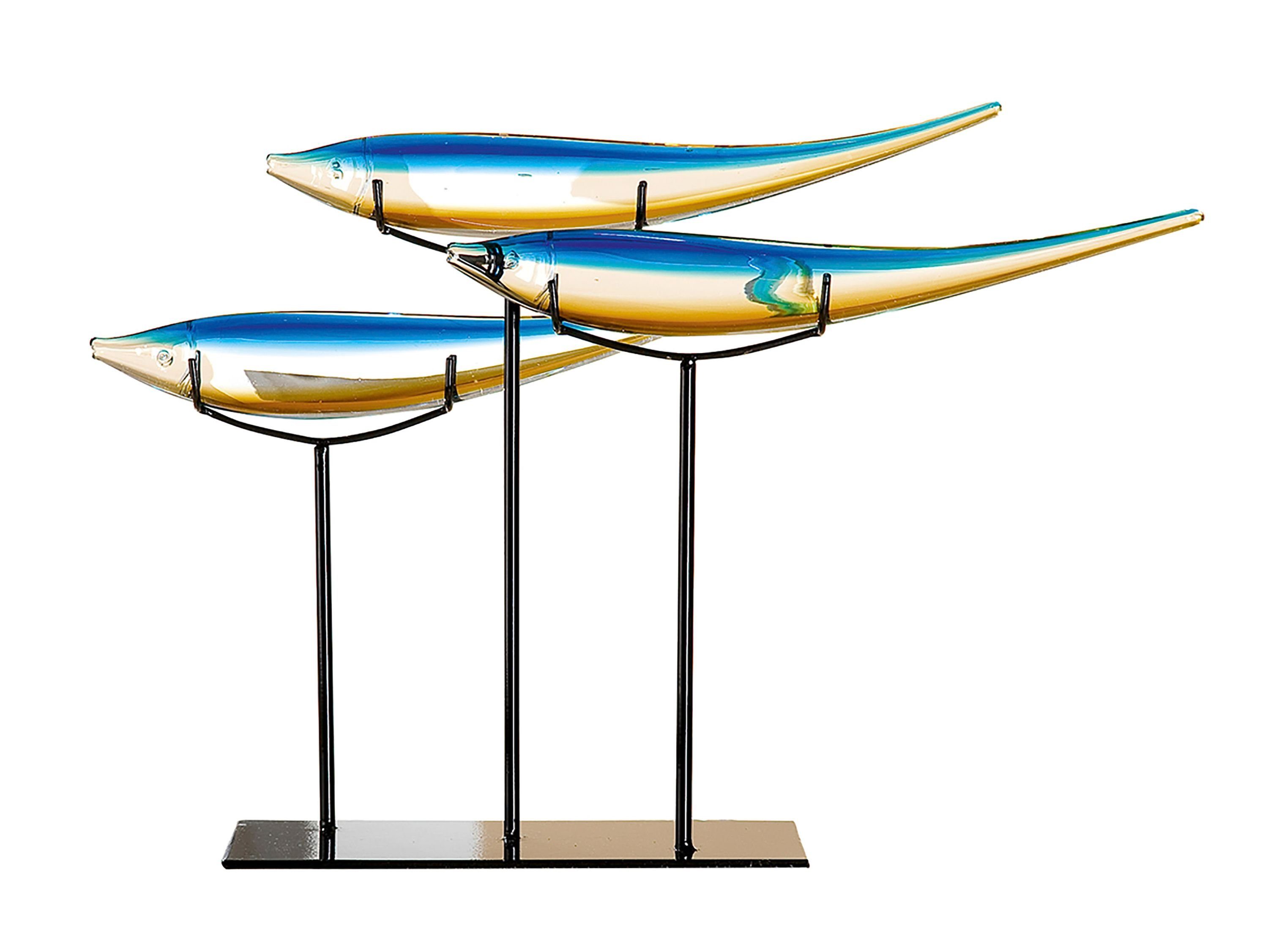 GILDE Skulptur Skulptur - blau - Glas, Metall - H. 37cm x T. 15cm x B. 48cm - Figur (1 Stück), Gestreifte Glasfigur & Glasskulptur mit Metallfigur-Details