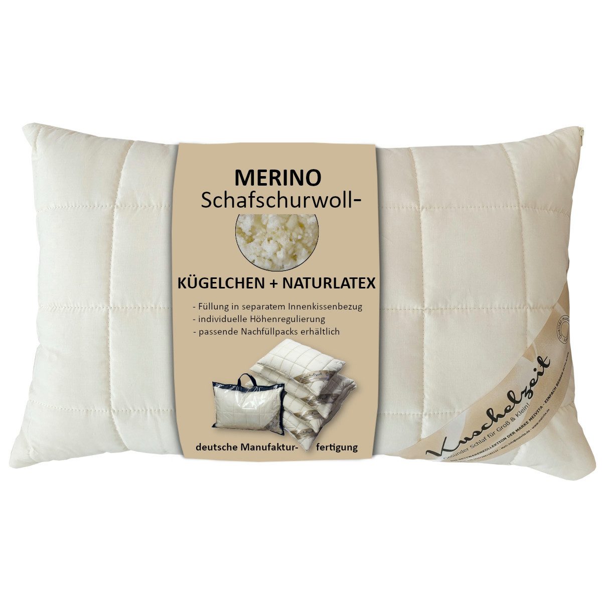 Meivita Naturfaserkopfkissen Merino Schafschurwolle Kopfkissen, Füllung: 70 günstig online kaufen