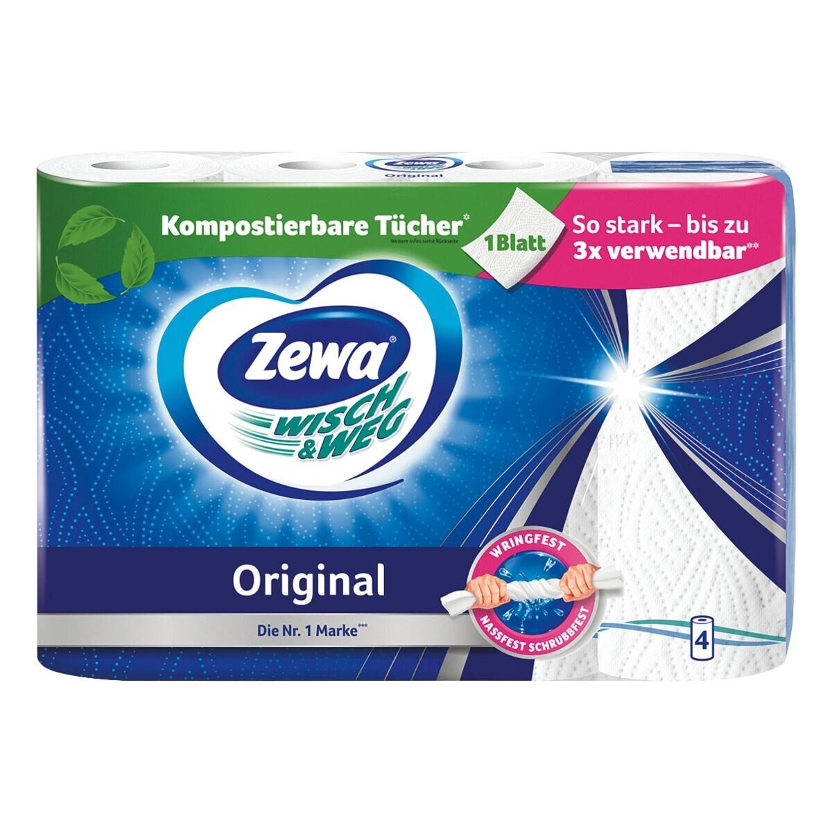 ZEWA Papierküchenrolle Wisch&Weg Original (4-St), 2-lagig, weiß, 45 Blatt/Rolle