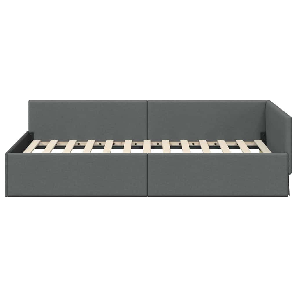 vidaXL Bett Eckbettgestell mit Kopfteil Dunkelgrau 90 cm x 200 cm Stoff (1-tlg) – Bild 5 von 5