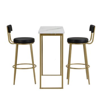 OKWISH Bargruppe 1 Bartisch und 2 Barstühle mit vier Metallbeinen Gold + Schwarz + Weiß, (vier Freizeitstühle mit Metallbeinen, 1 Bartisch und 2 Barstühle), Gold + Schwarz + Weiß