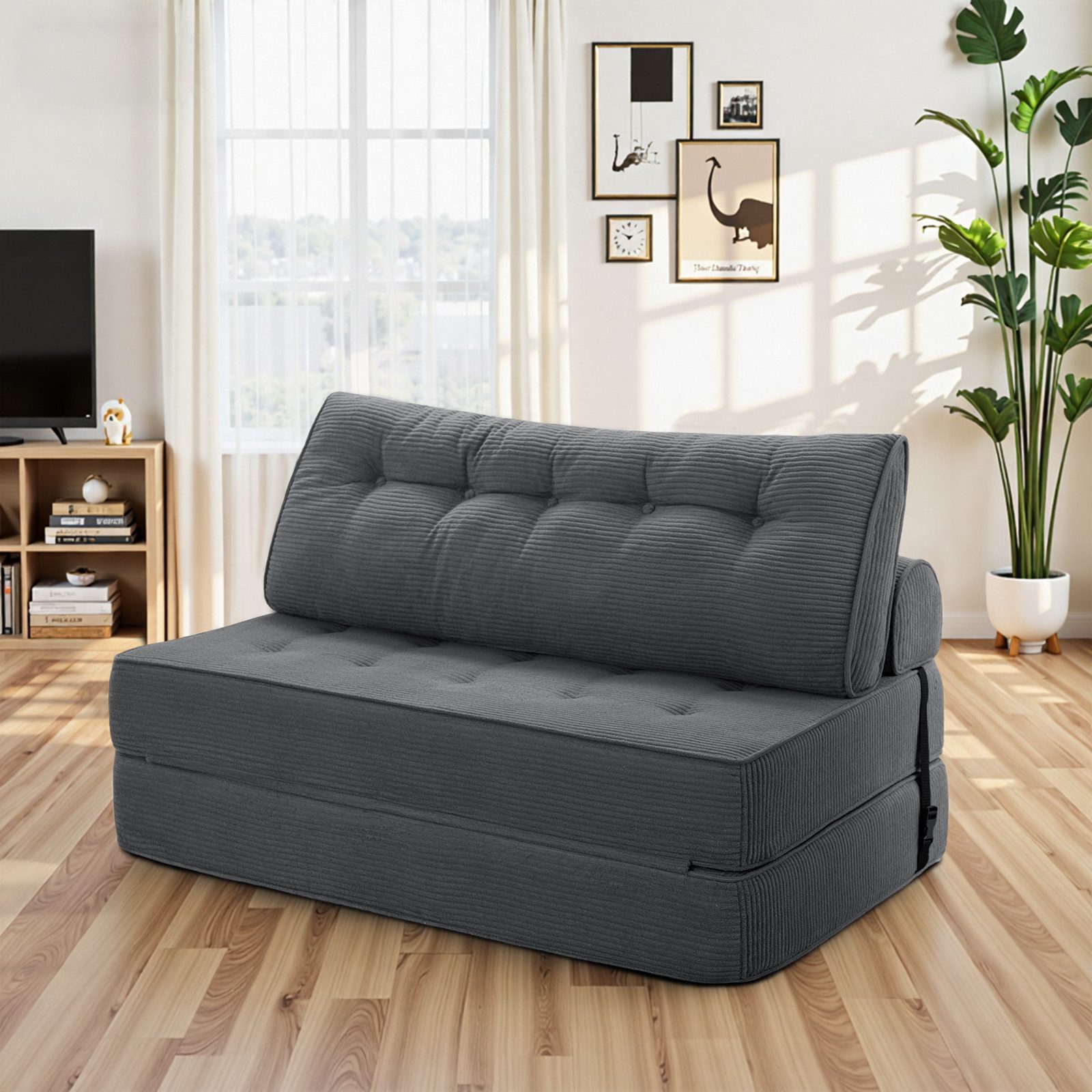Schlafsofa 3-in-1 umwandelbarer Klappsofa Bett Schlafsessel mit Kissen