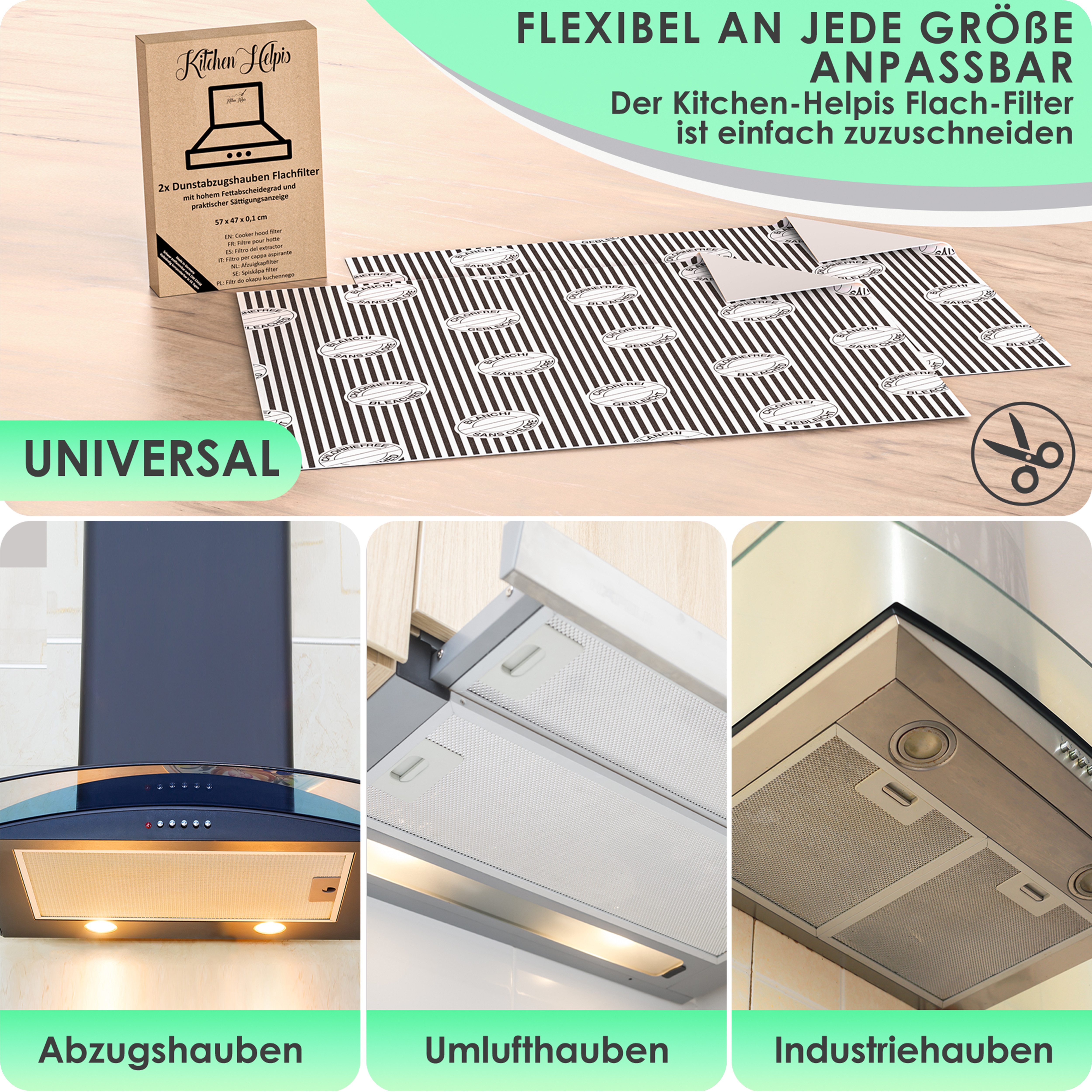 WEIDEBACH Filtermatte 2x Dunstabzugshauben Filter 57x54cm zuschneidbar kompostierbar, (2-St)