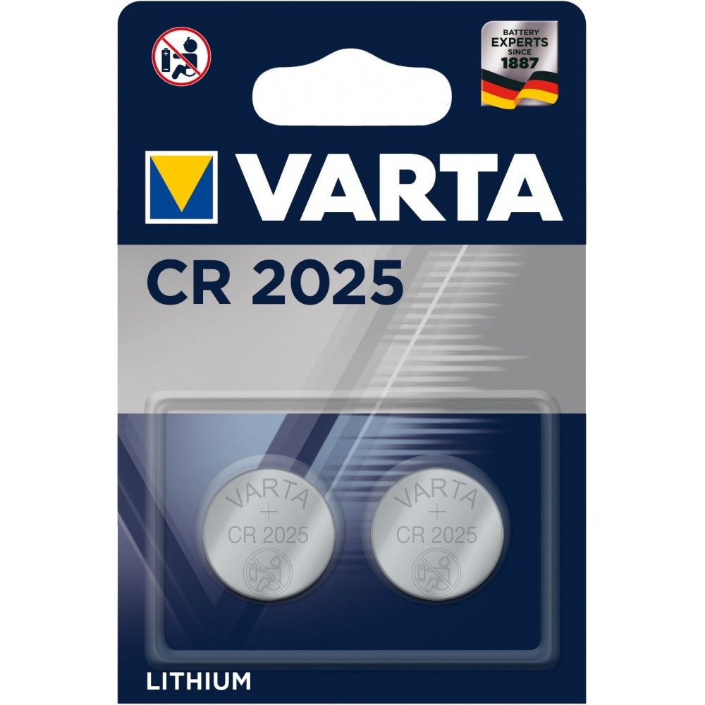 VARTA Varta CR2025 2er Blister Lithium Knopfzelle Knopfzelle, (3 Volt V), Hohe Lebensdauer bis 10 Jahre
