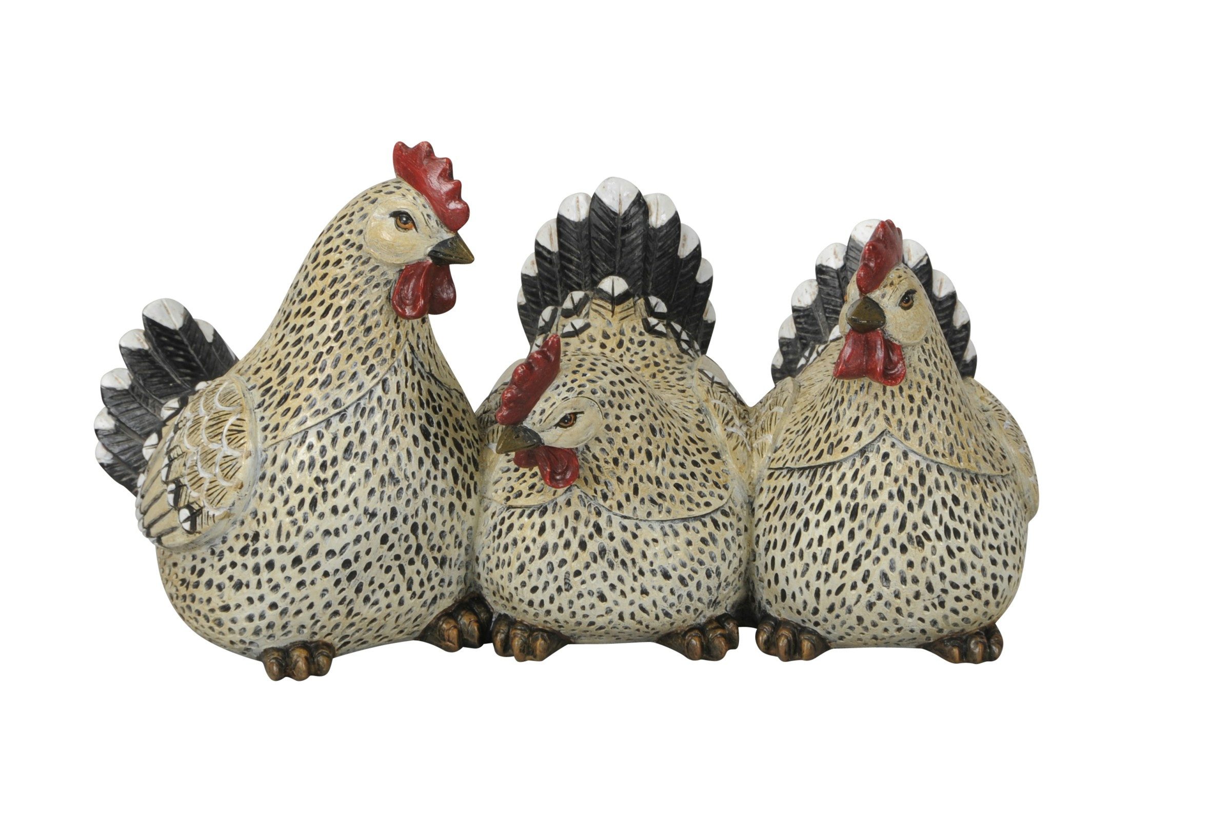 finehomegarden Dekofigur Deko Hühner Set 3-teilig natur/schwarz – Landhausstil Dekofiguren (1 St), aus Polyresin,29,5x15 cm Hoch ca. 17cm Ostern Skuptur Bauernhof