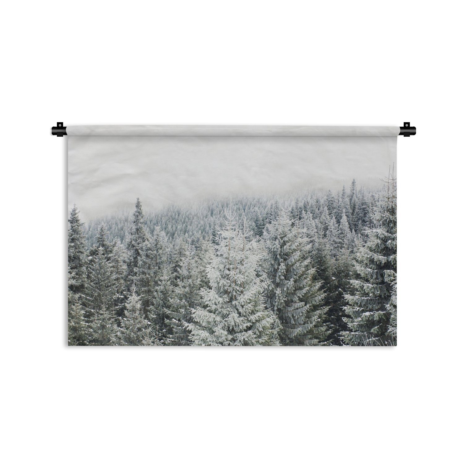 MuchoWow Wanddekoobjekt Wald - Schnee - Winter - Jahreszeiten - Tannenbaum, Wanddeko für Wohnzimmer, Schlafzimmer, Kleid, Wandbehang, Kinderzimmer