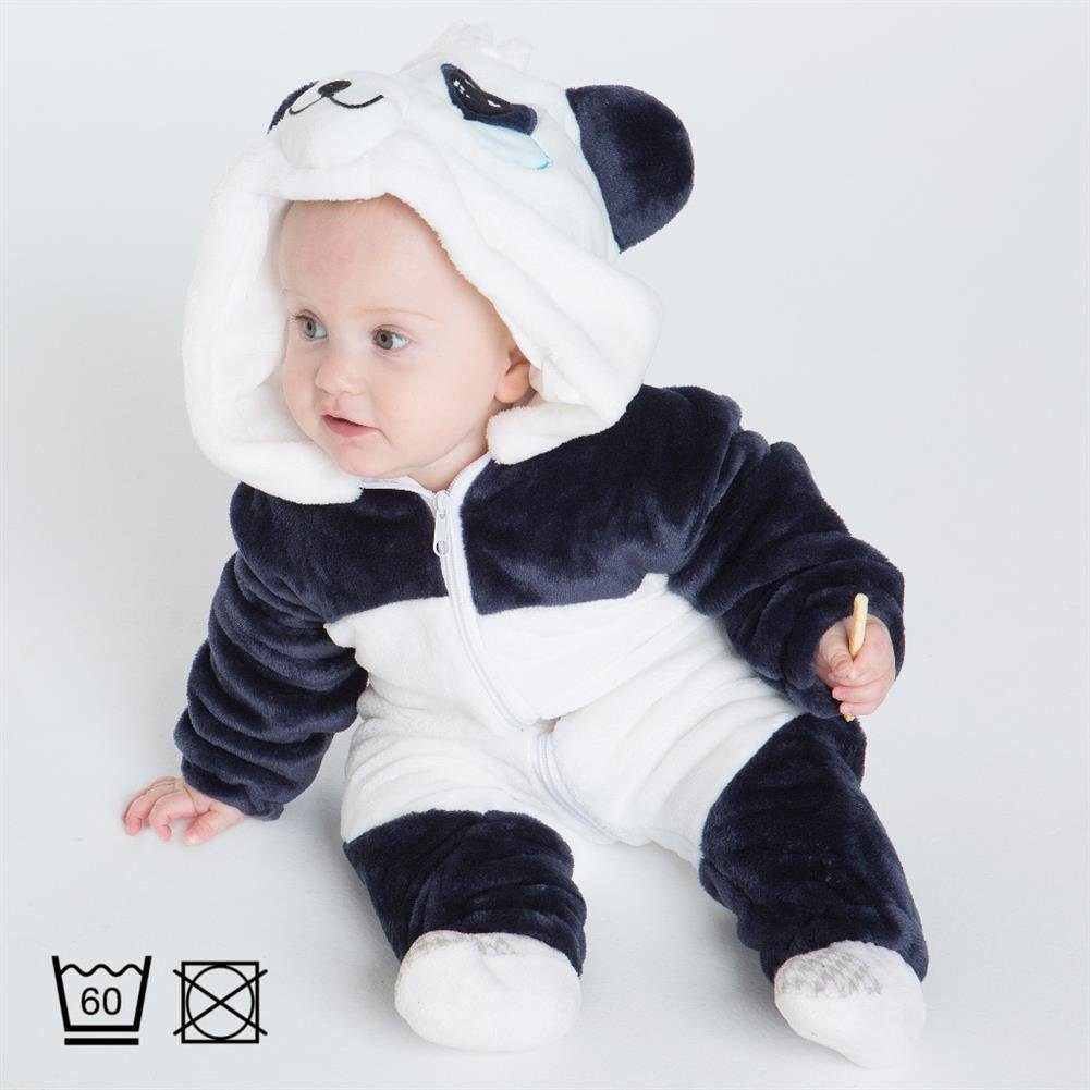 Panda, (1-tlg) Jumpsuit für Kostüm, Dino, Panda Onesie (blau/weiß) Strampler, Fasching Pinguin, 60-90cm, "Mei" Corimori Fuchs, Einhorn, Faultier, Flamingo Strampler der Baby Größen Drache,